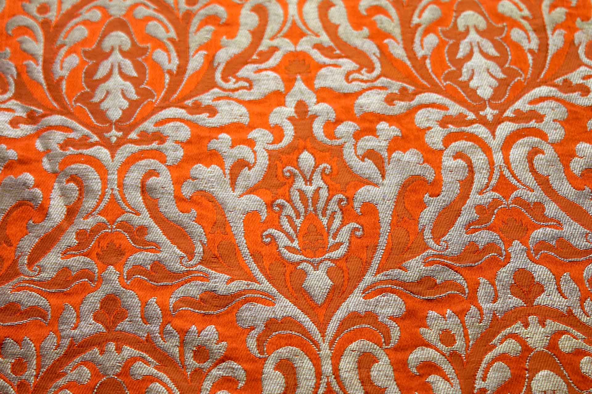 Heavy Banaras Brocade in an Orange and Gold Dense Pattern fabric, image 4 of 8