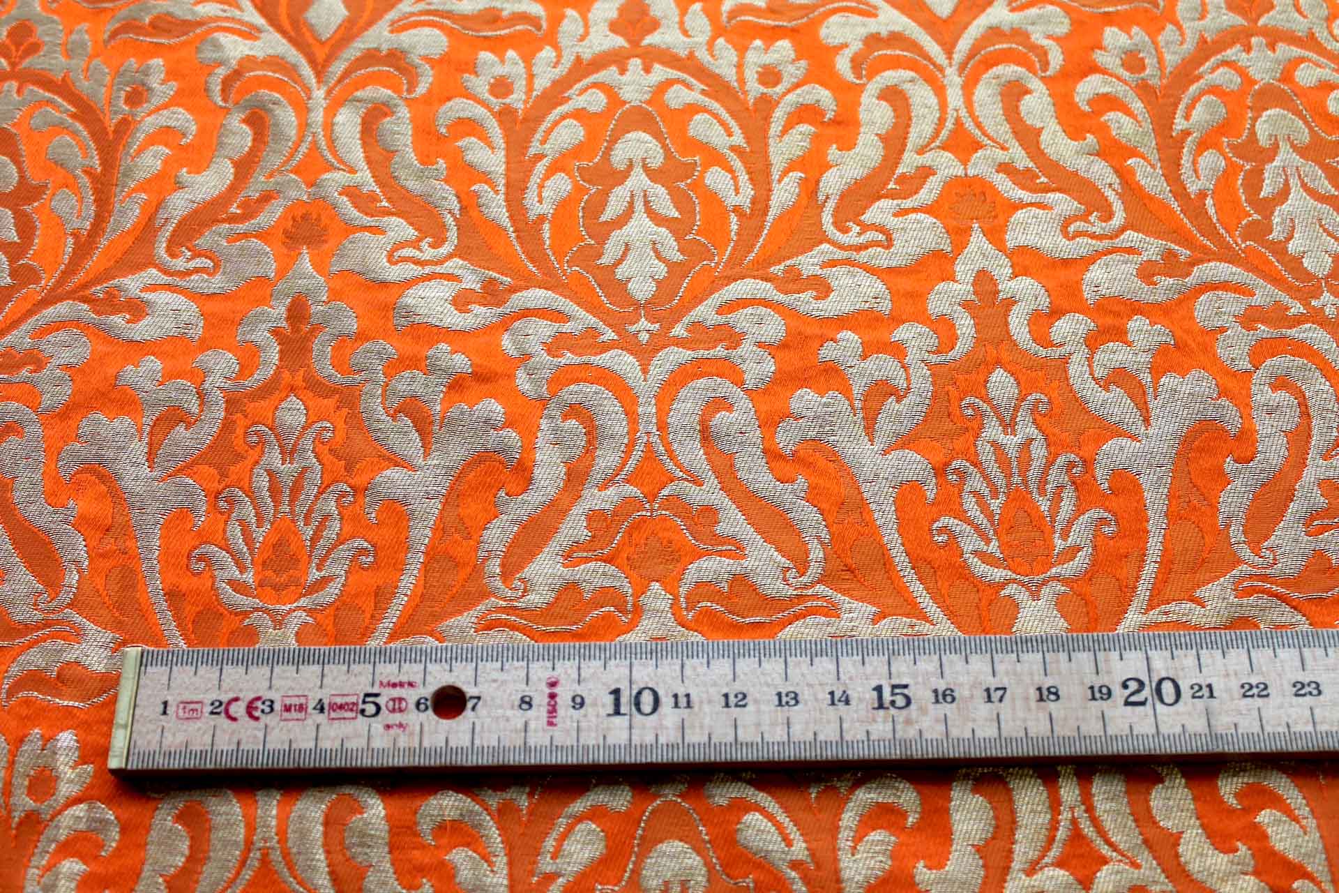 Heavy Banaras Brocade in an Orange and Gold Dense Pattern fabric, image 5 of 8