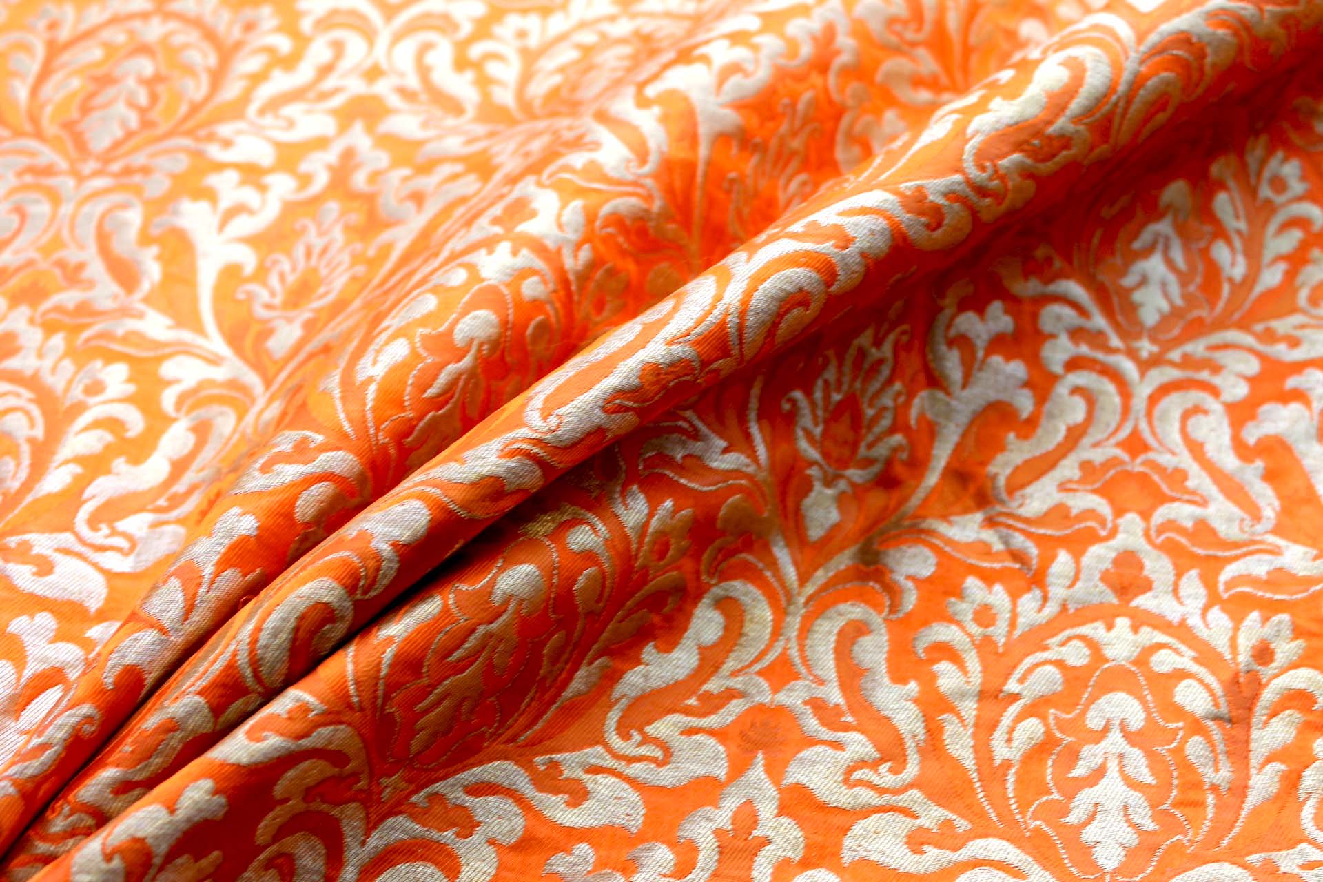 Heavy Banaras Brocade in an Orange and Gold Dense Pattern fabric, image 6 of 8