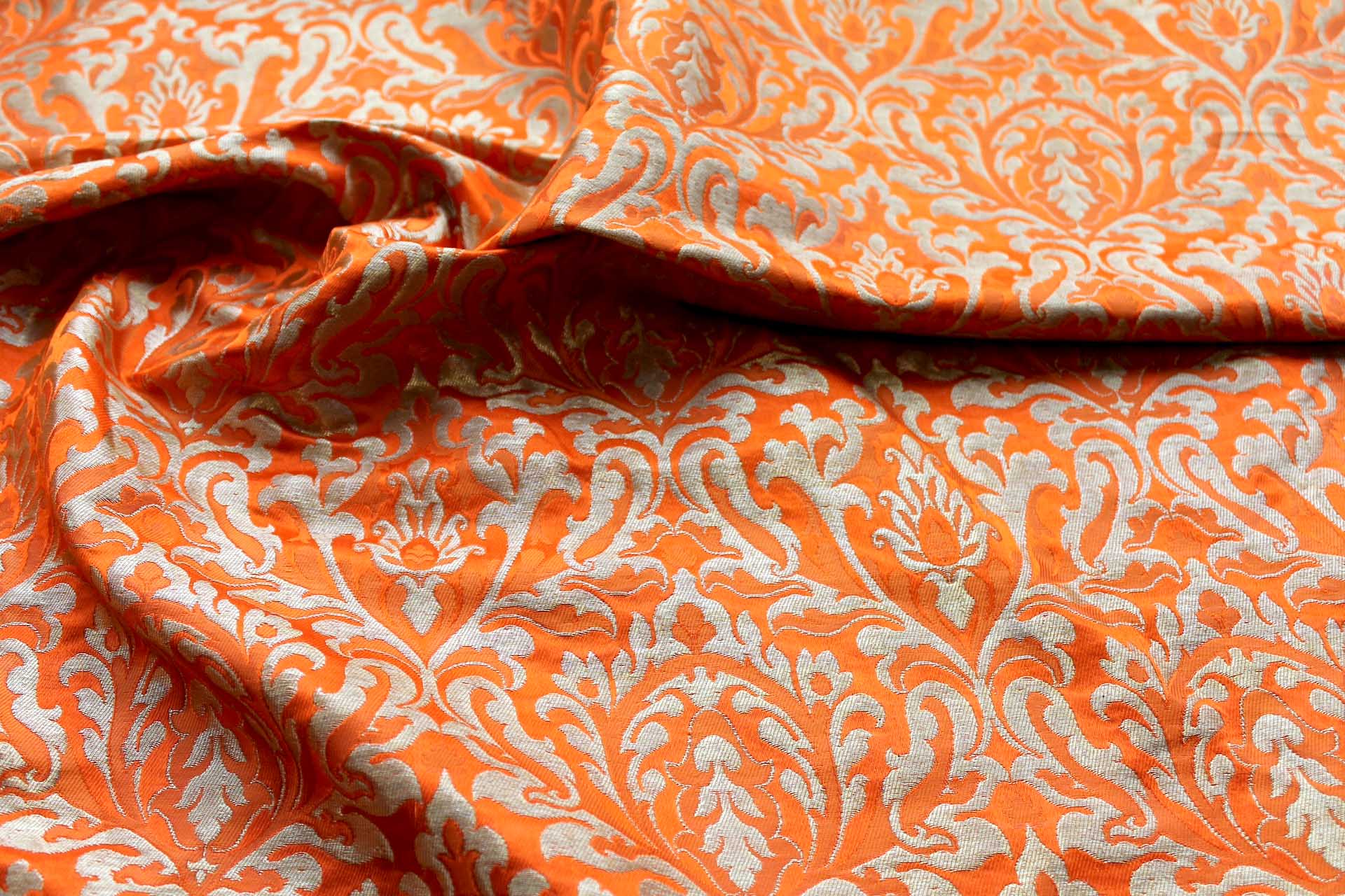 Heavy Banaras Brocade in an Orange and Gold Dense Pattern fabric, image 7 of 8