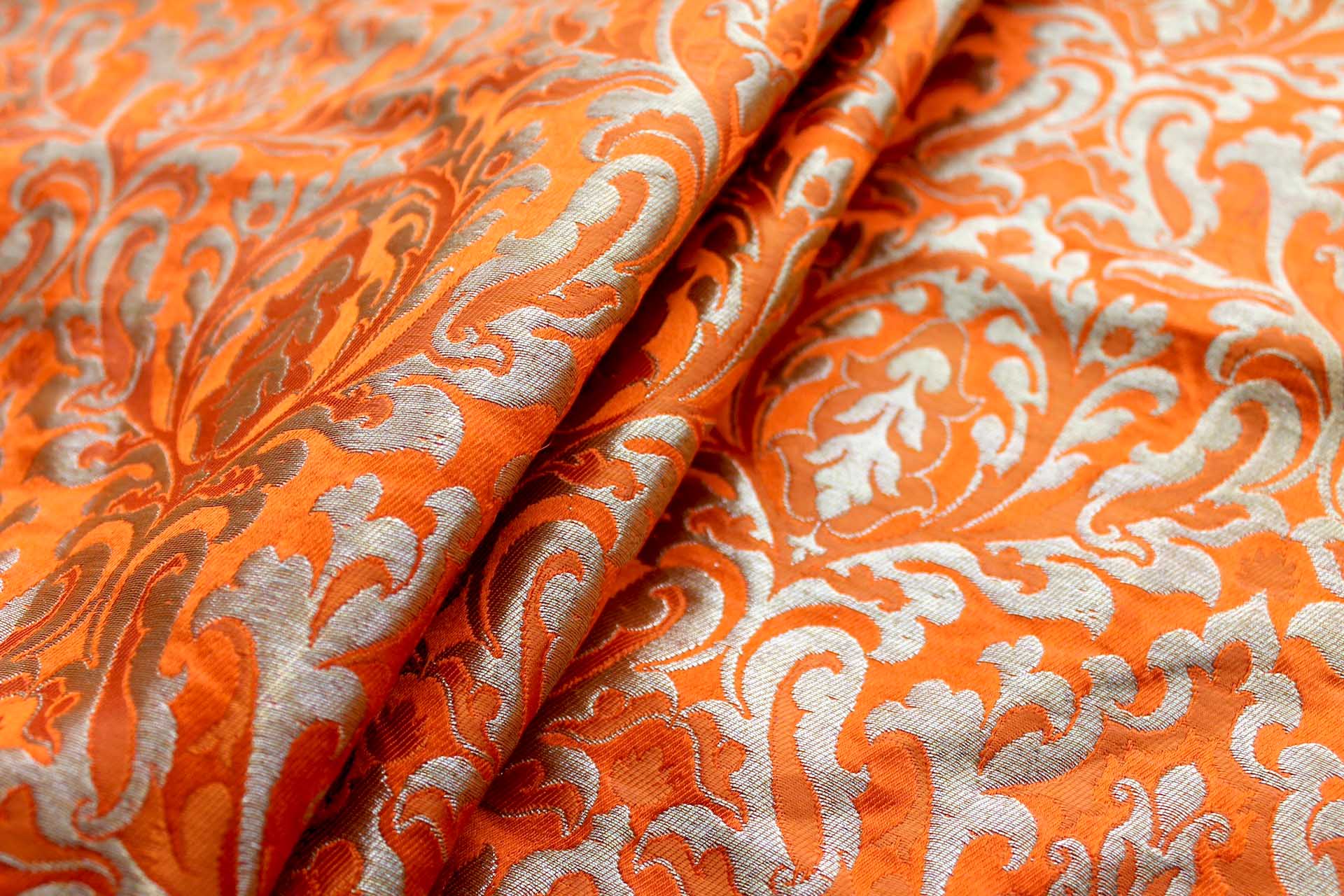 Heavy Banaras Brocade in an Orange and Gold Dense Pattern fabric, image 8 of 8