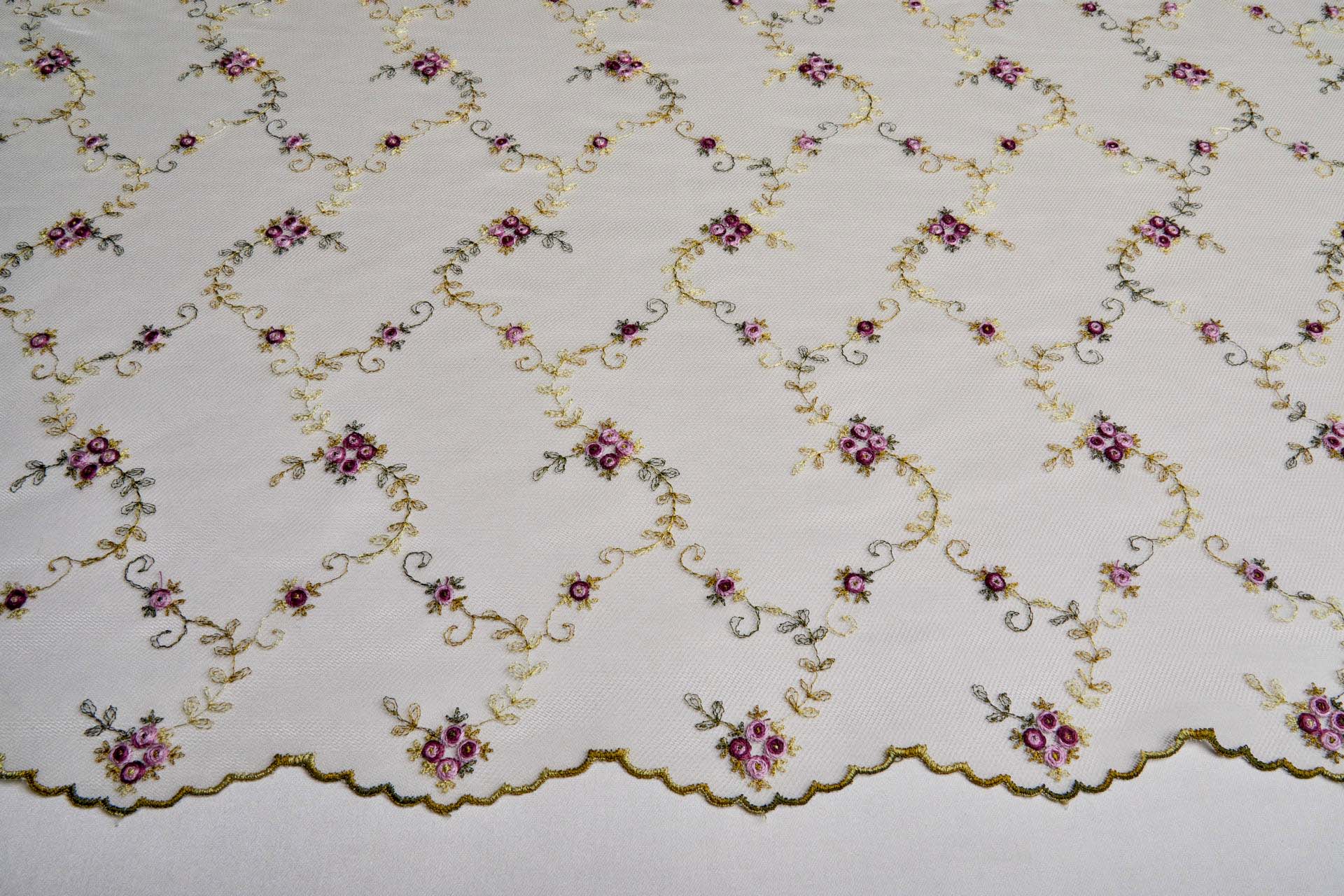 Little Pink and Red Roses Embroidered on Ivory Tulle - 0.6m Piece fabric, image 10 of 10