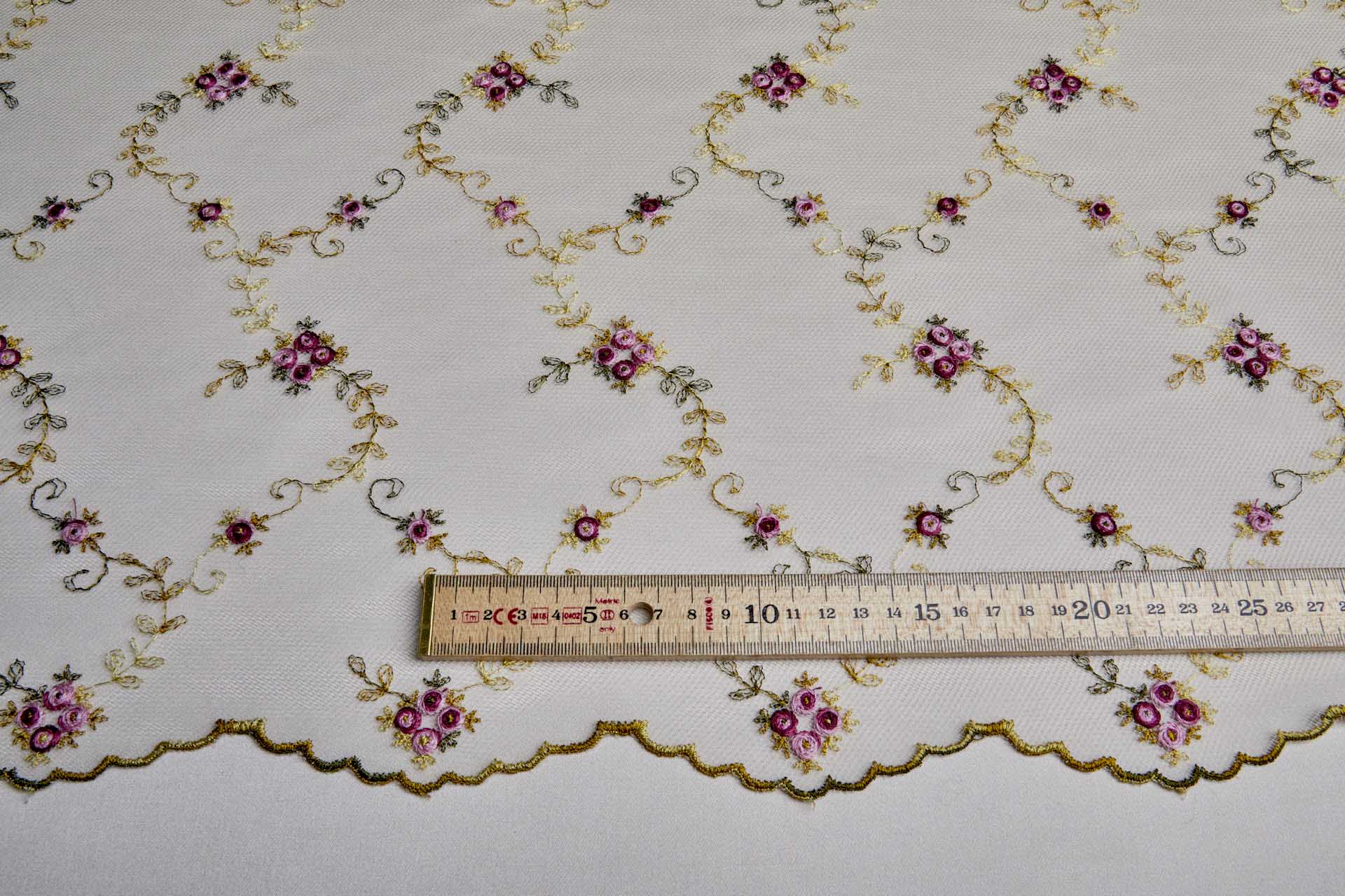 Little Pink and Red Roses Embroidered on Ivory Tulle - 0.6m Piece fabric, image 4 of 10