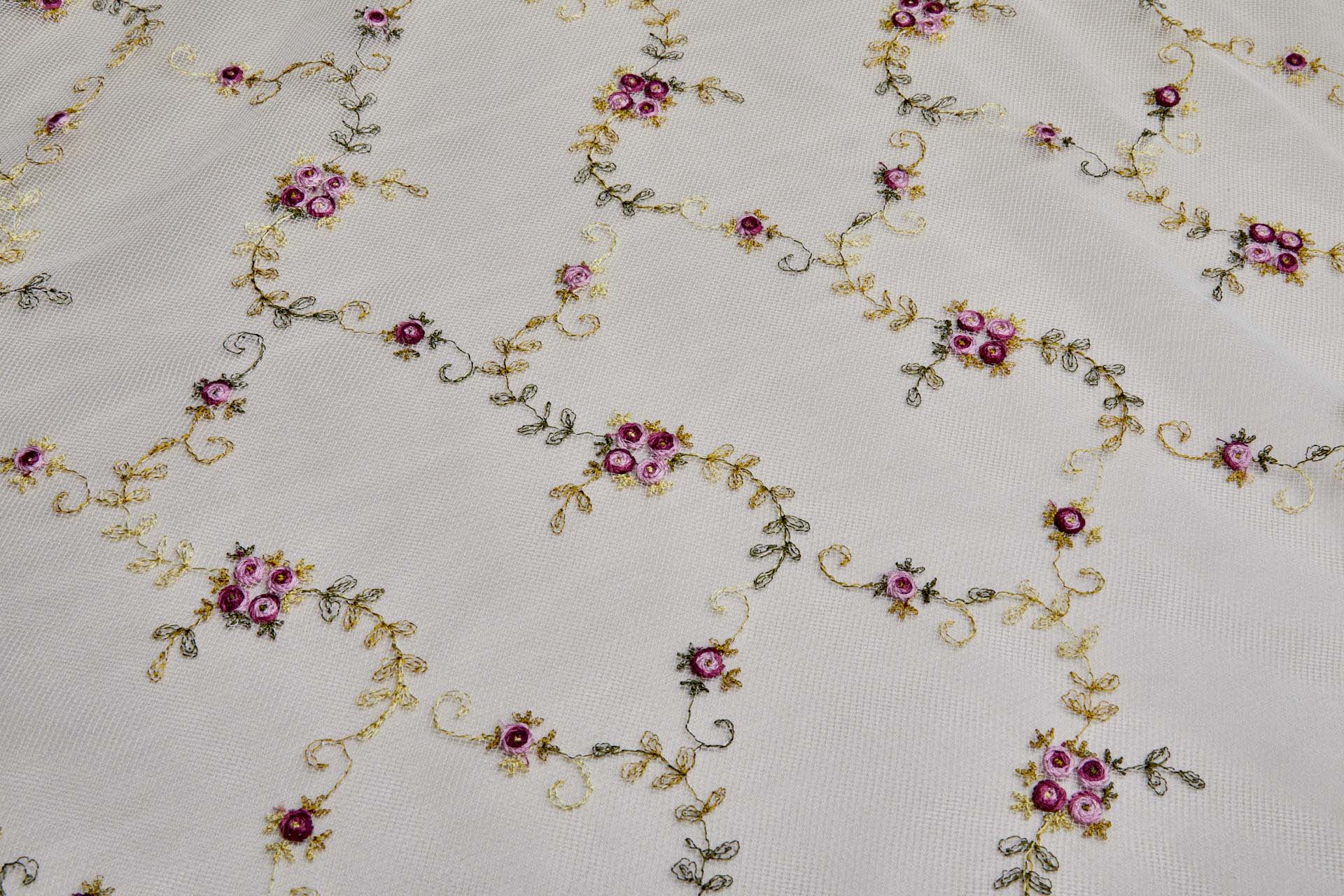 Little Pink and Red Roses Embroidered on Ivory Tulle - 0.6m Piece fabric, image 6 of 10
