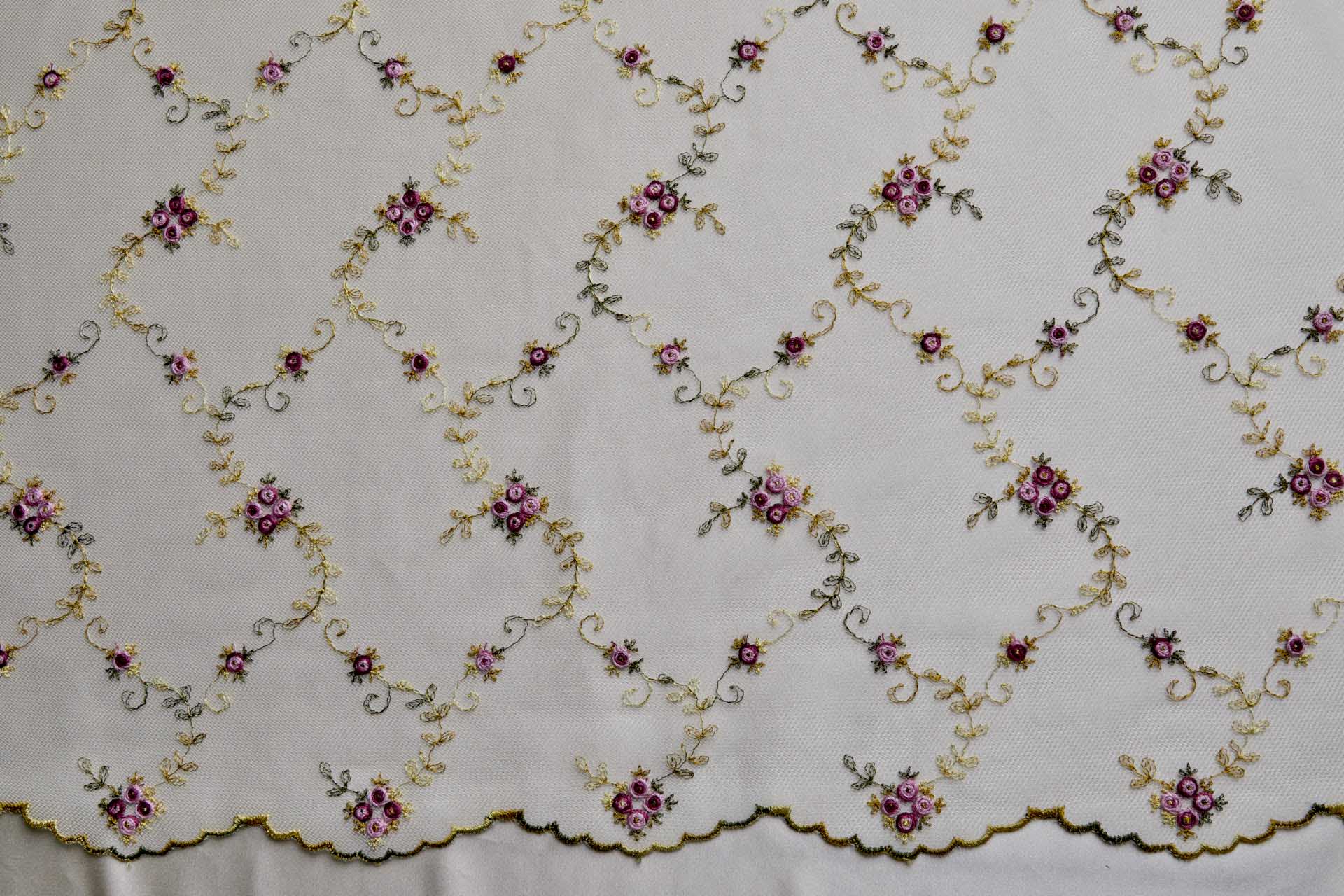 Little Pink and Red Roses Embroidered on Ivory Tulle - 0.6m Piece fabric, image 7 of 10