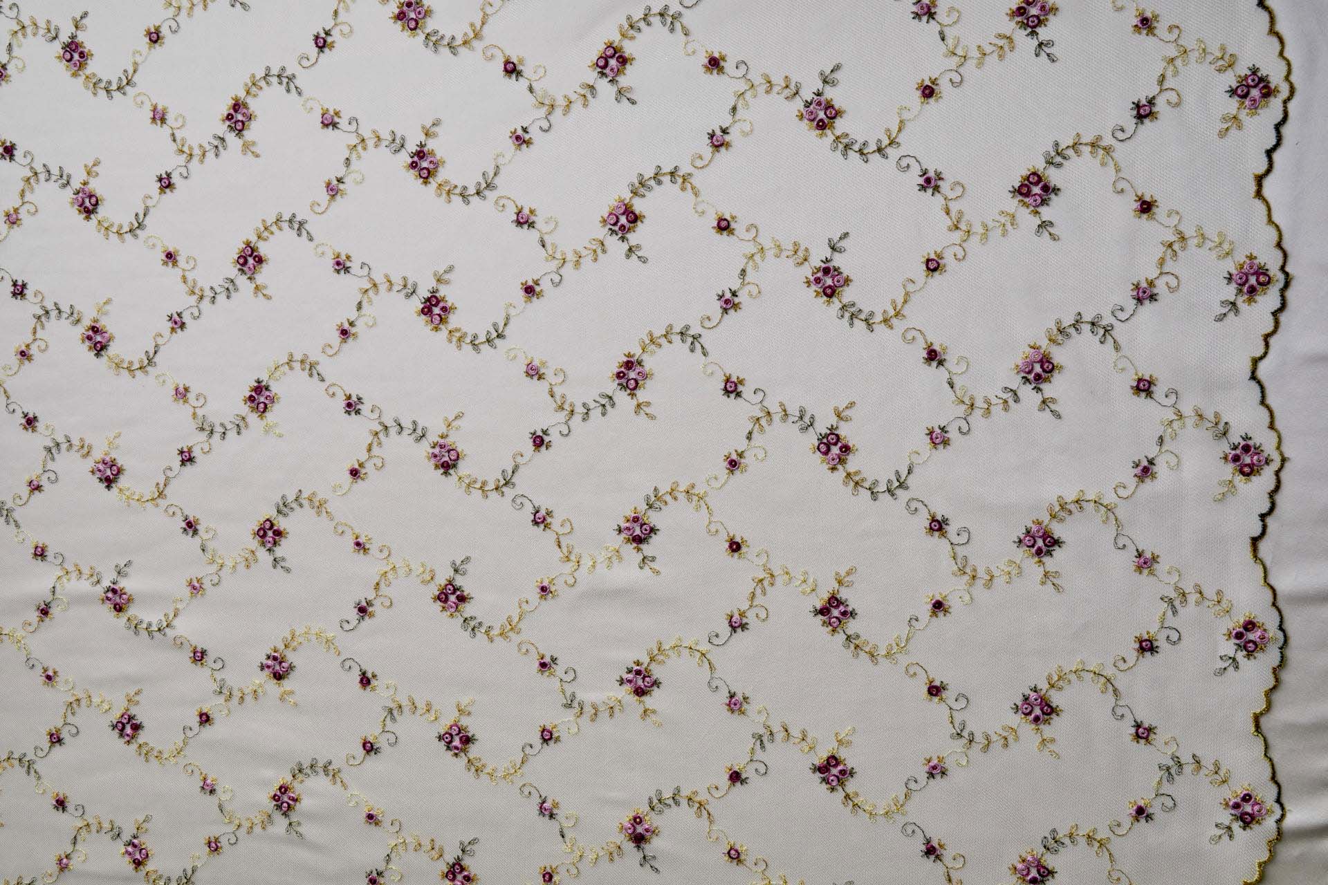 Little Pink and Red Roses Embroidered on Ivory Tulle - 0.6m Piece fabric, image 8 of 10