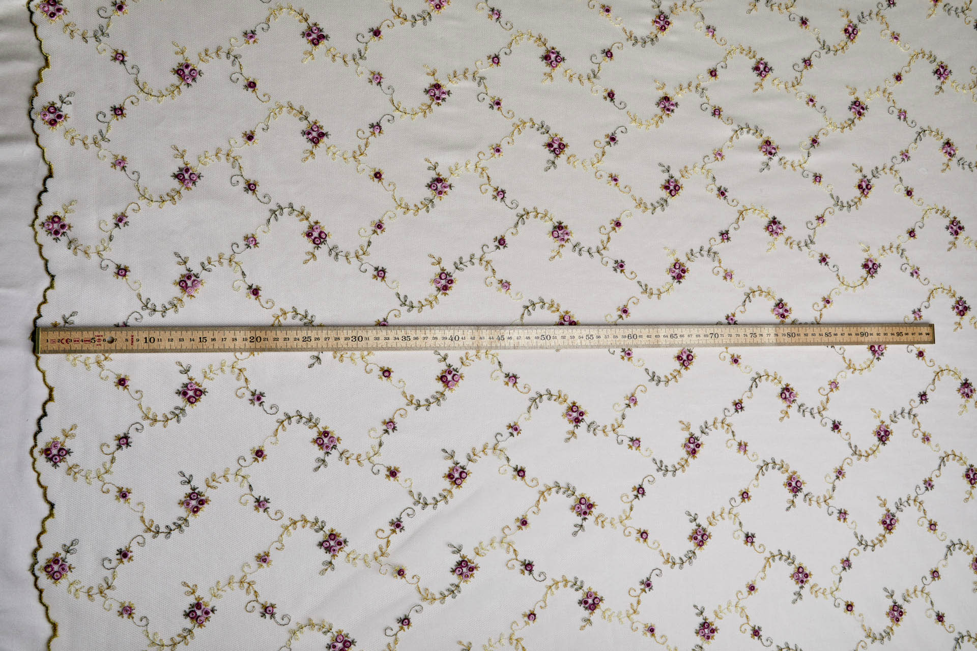 Little Pink and Red Roses Embroidered on Ivory Tulle - 0.6m Piece fabric, image 9 of 10