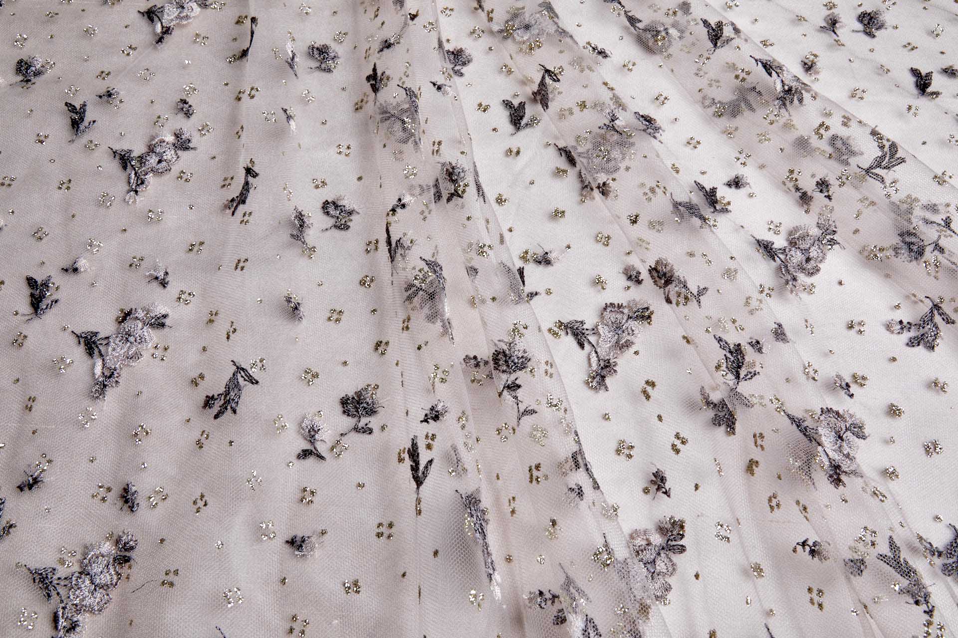 Dainty Heather and Dusky Pink Flowers on Illusion Tulle fabric, image 2 of 10