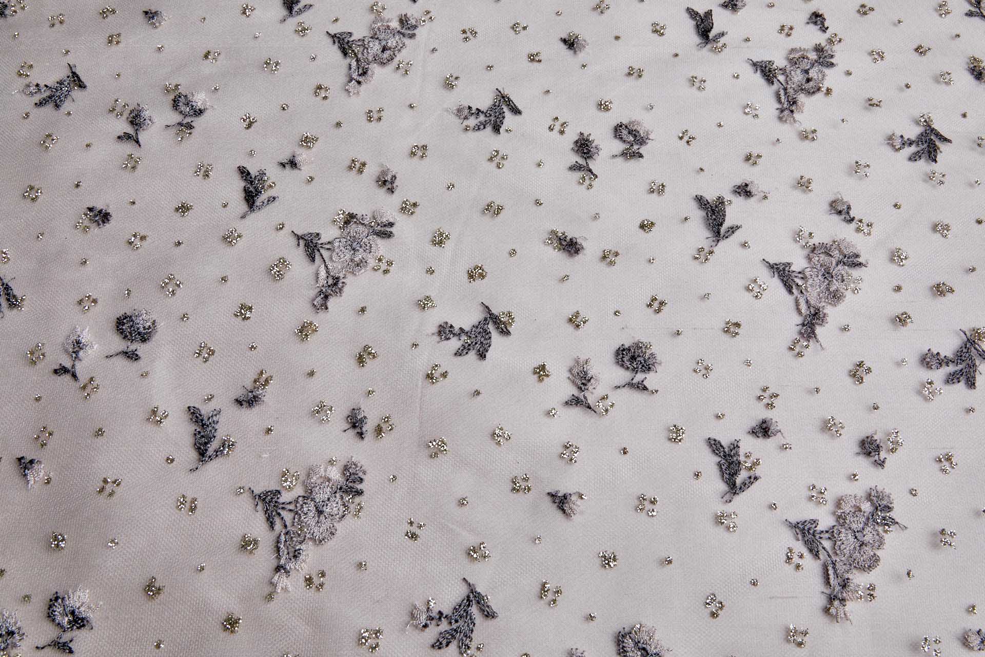 Dainty Heather and Dusky Pink Flowers on Illusion Tulle fabric, image 3 of 10