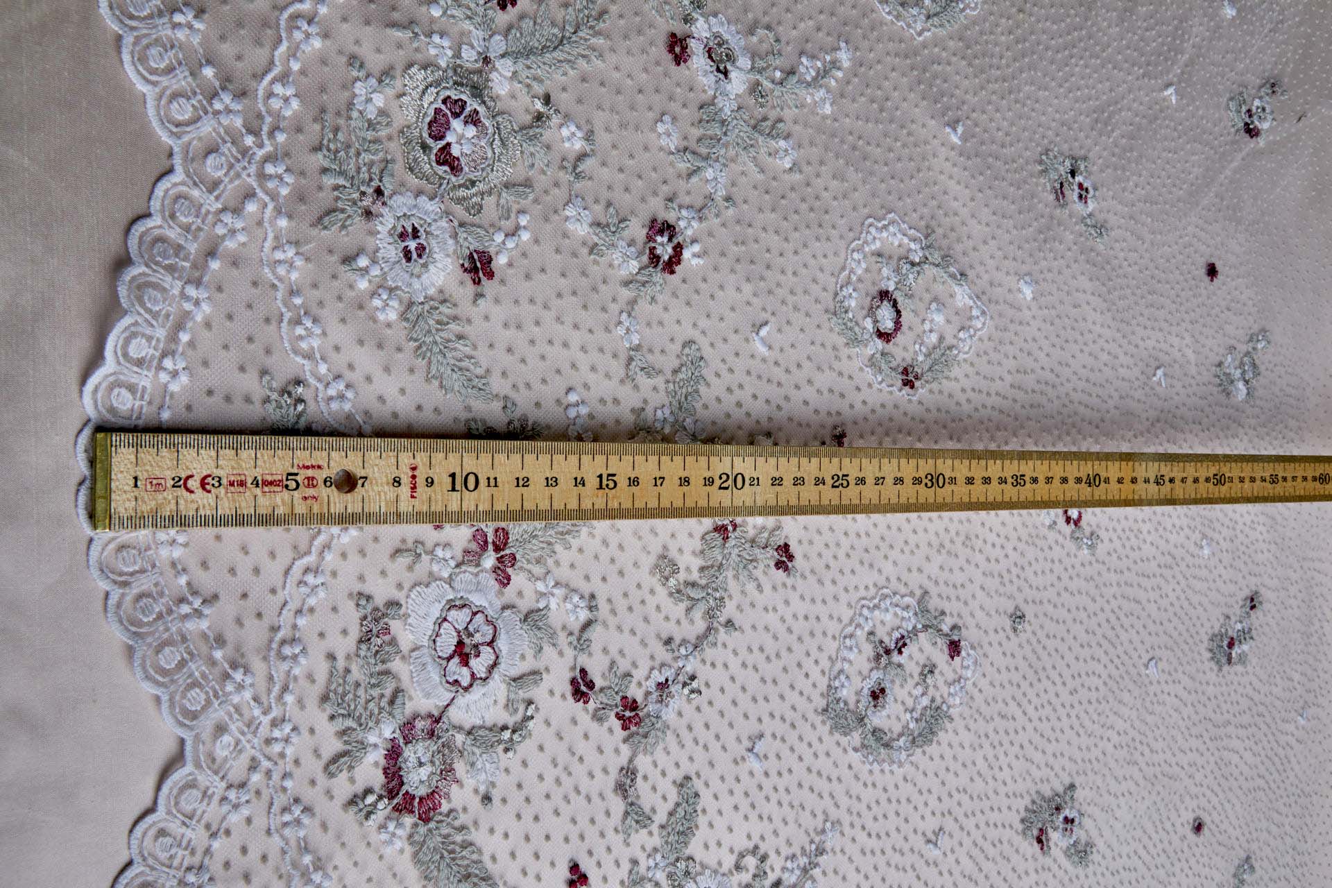 Small Embroidered Flowers on Grey Flock Spot Tulle - Ivory and Grey with Pink and Red fabric, image 2 of 8