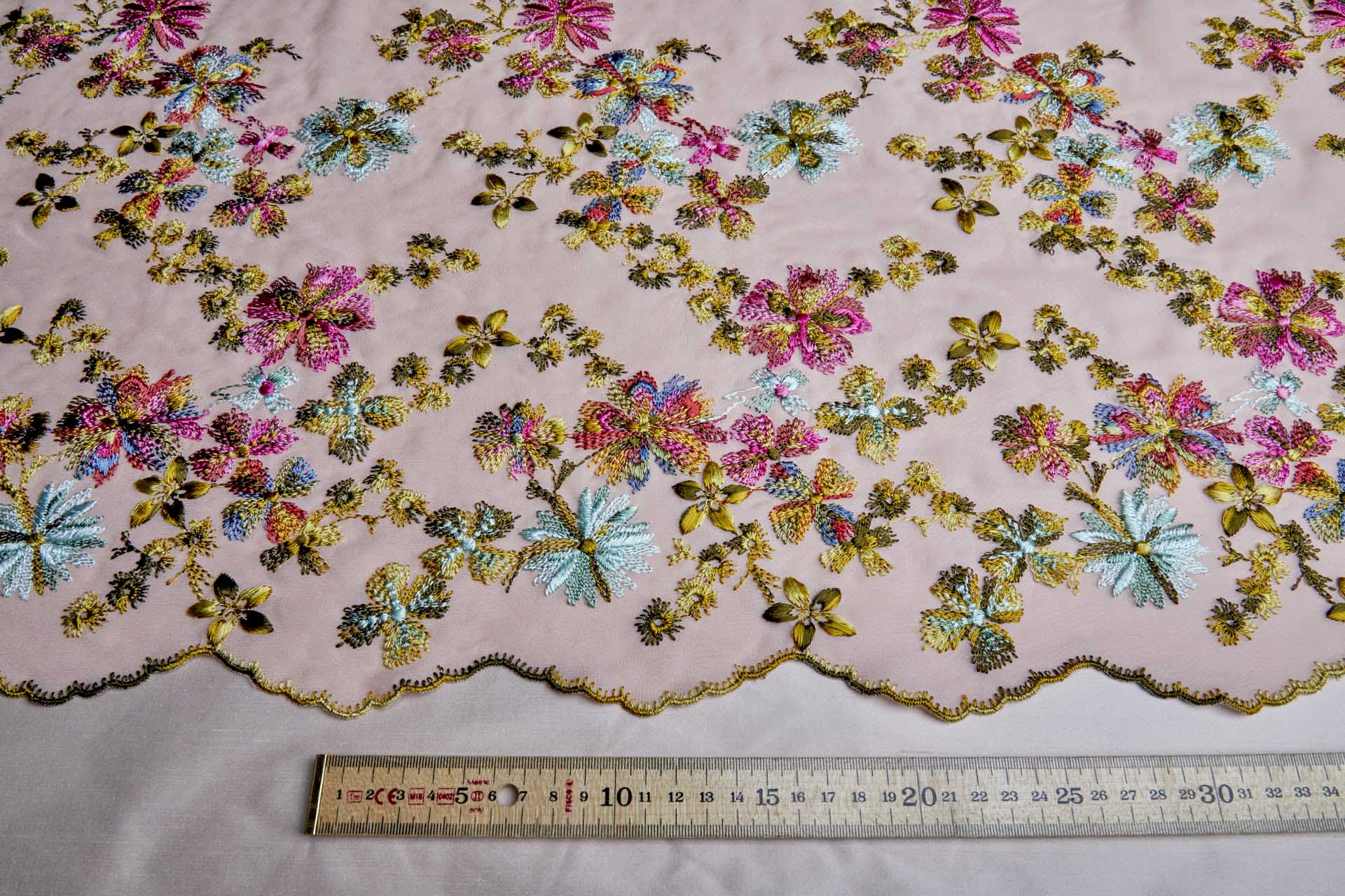 Floral Embroidery on Pale Pink Georgette fabric, image 9 of 9