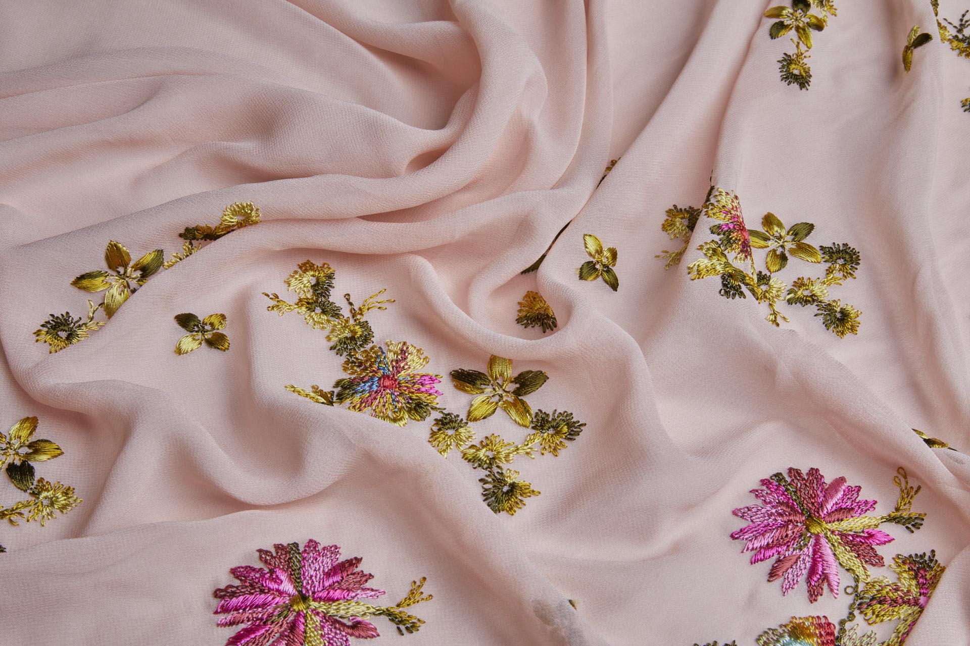 Floral Embroidery on Pale Pink Georgette fabric, image 8 of 9