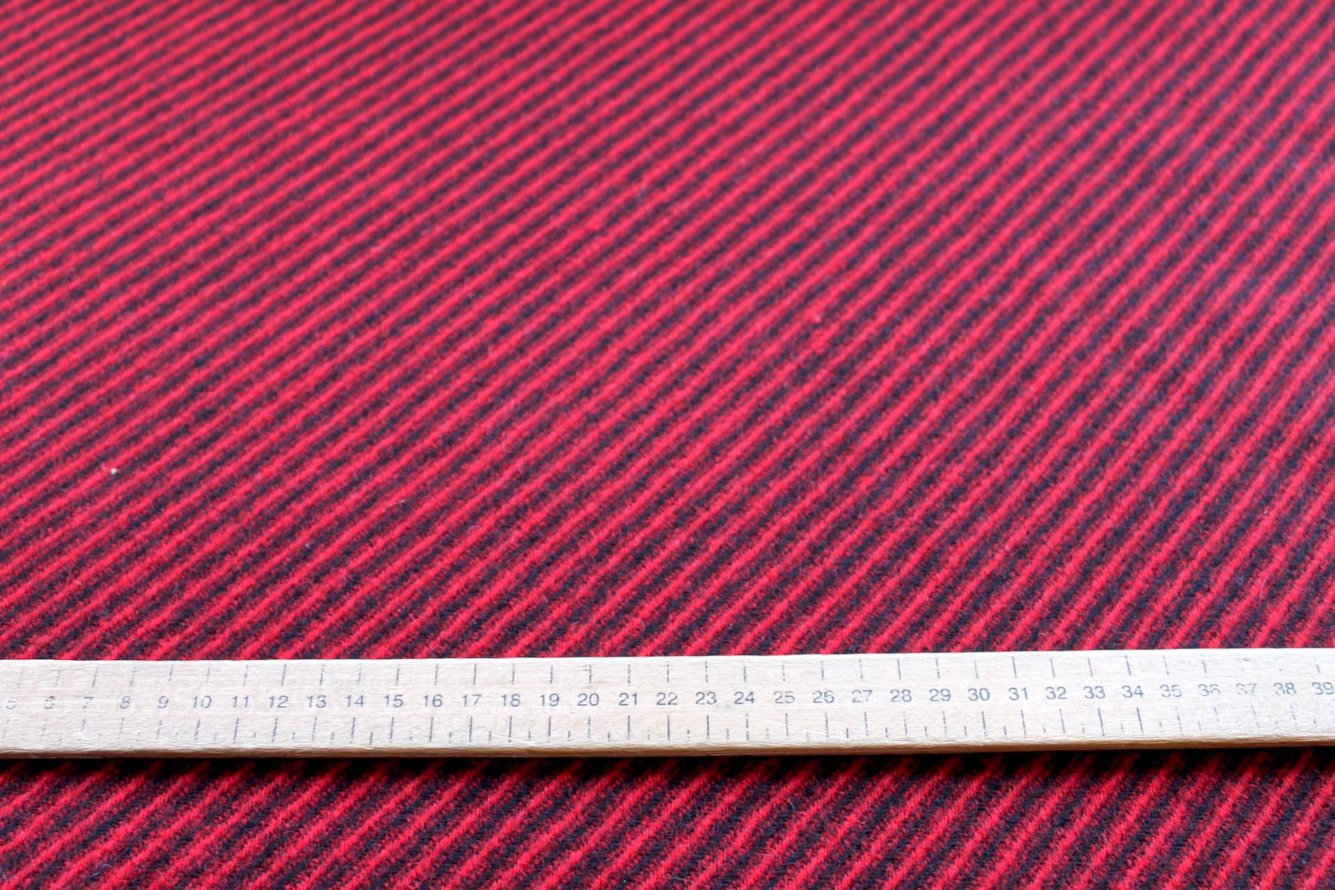 Red and Black Diagonal Stripe Wool fabric, image 2 of 6