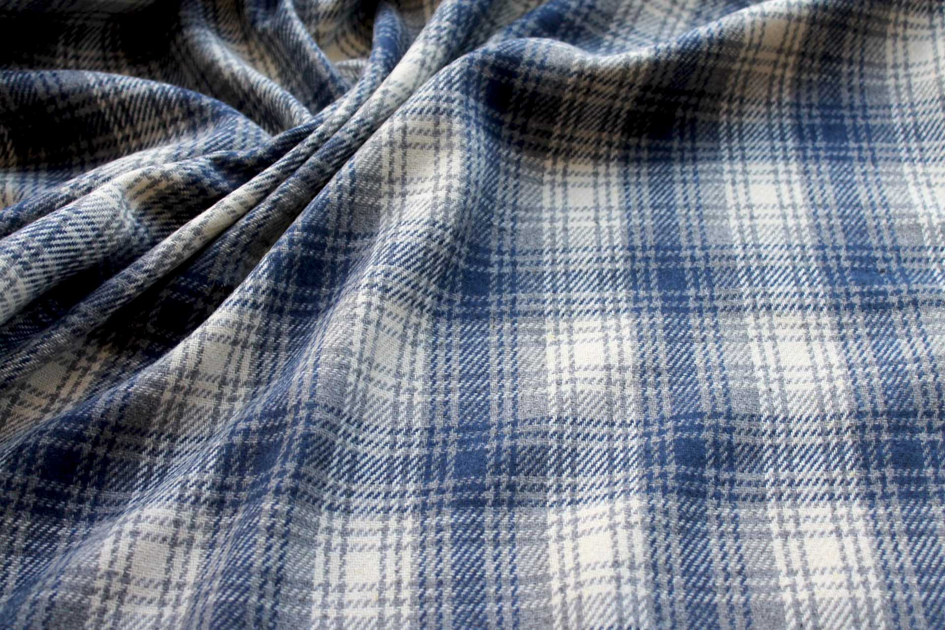 Checked Wool Flannel - Blue, Grey & Ivory fabric, image 4 of 6