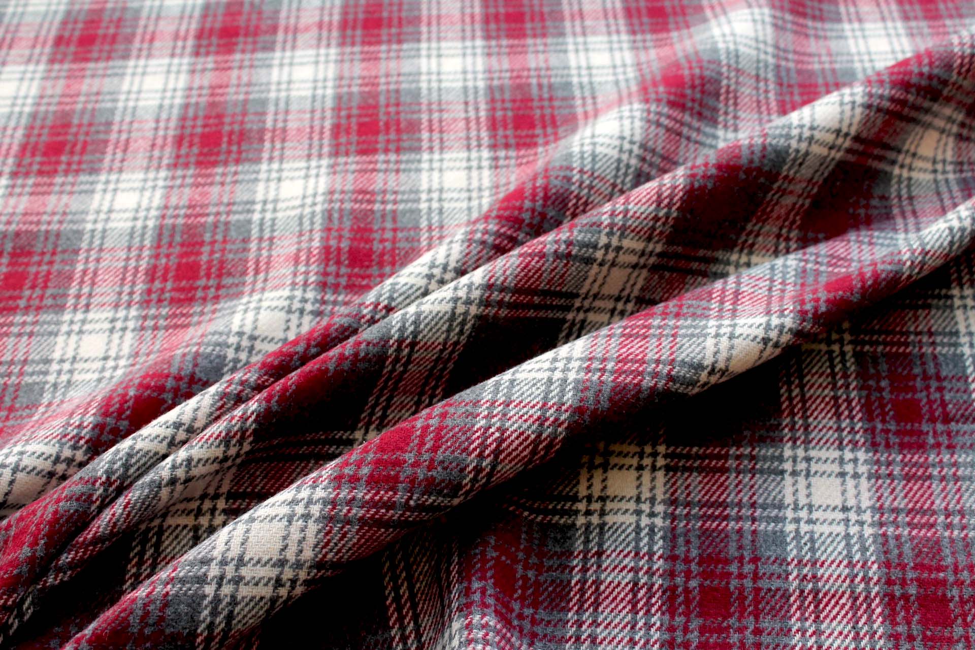 Checked Wool Flannel - Grey, Burgundy & Ivory fabric