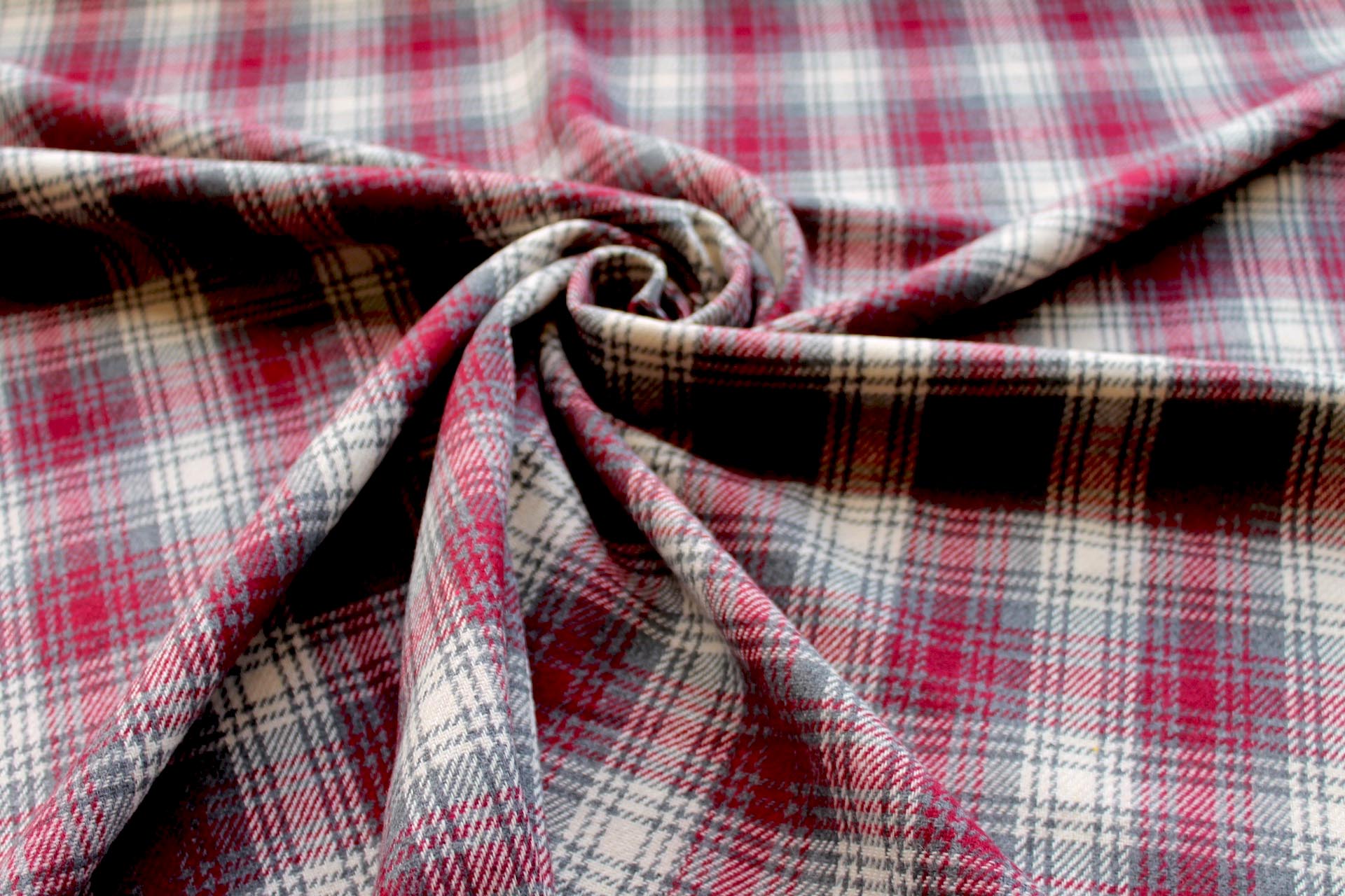 Checked Wool Flannel - Grey, Burgundy & Ivory fabric, image 3 of 5
