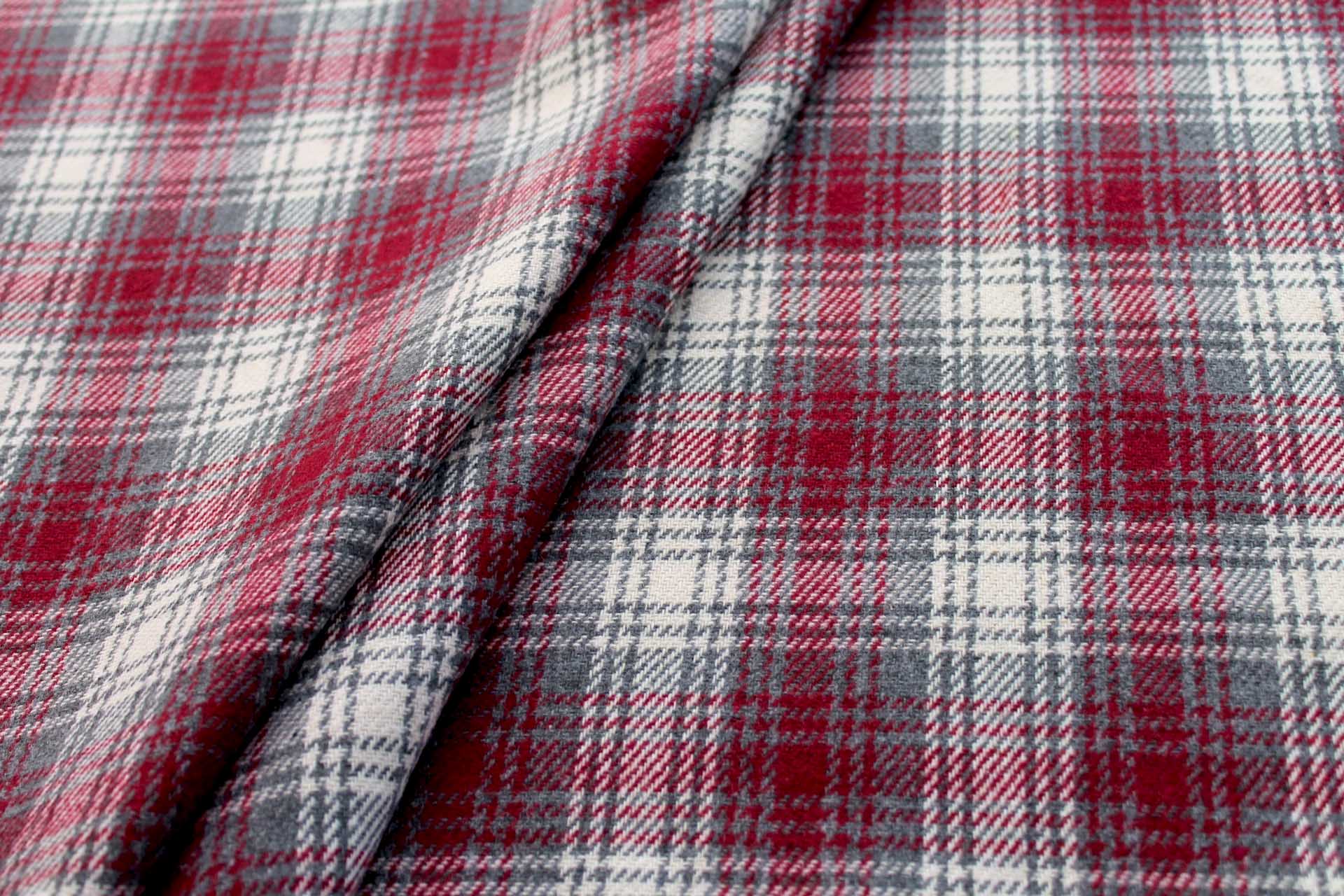 Checked Wool Flannel - Grey, Burgundy & Ivory fabric, image 4 of 5