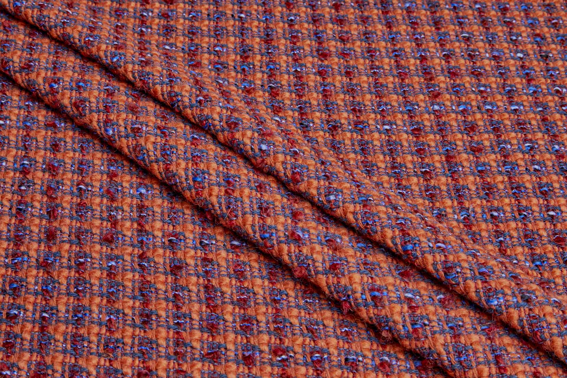 Chunky Textured Check Coating - Orange & Blue fabric