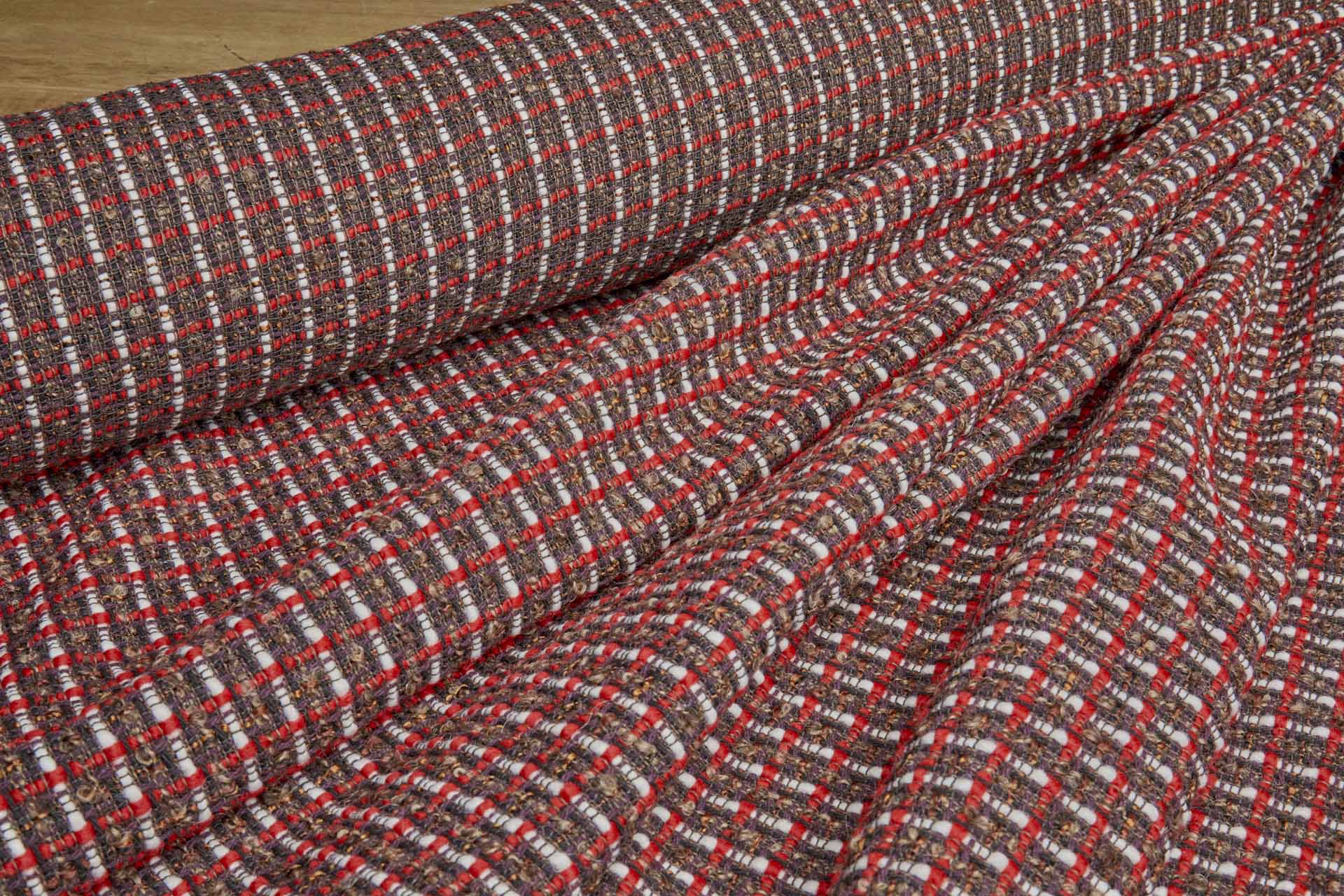 Chunky Textured Check Coating - Brown, Red and Cream fabric, image 3 of 9