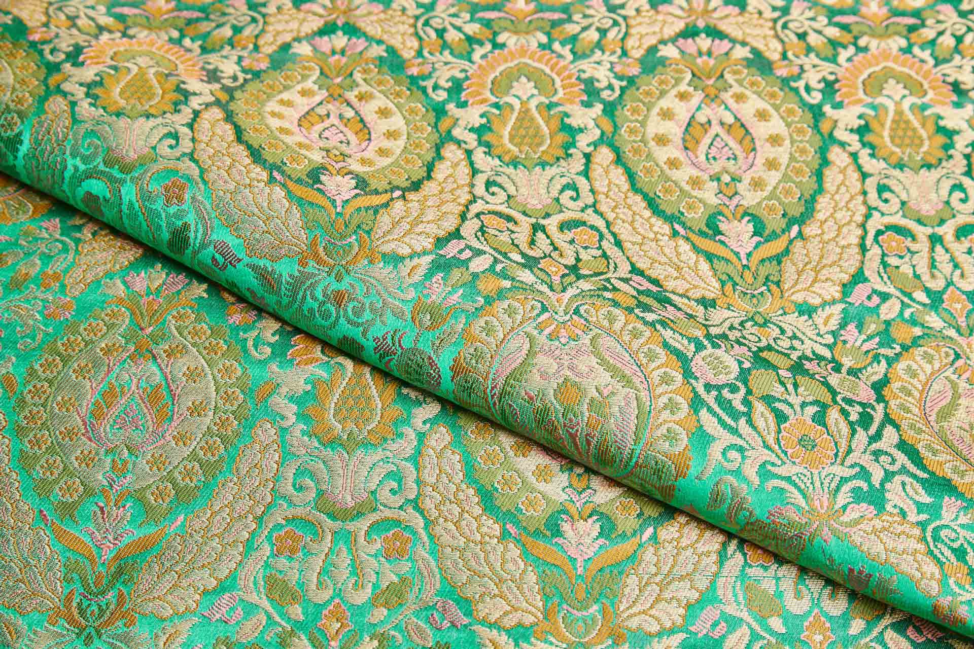 Heavy Banaras Brocade - Green / Multi fabric, image 3 of 9