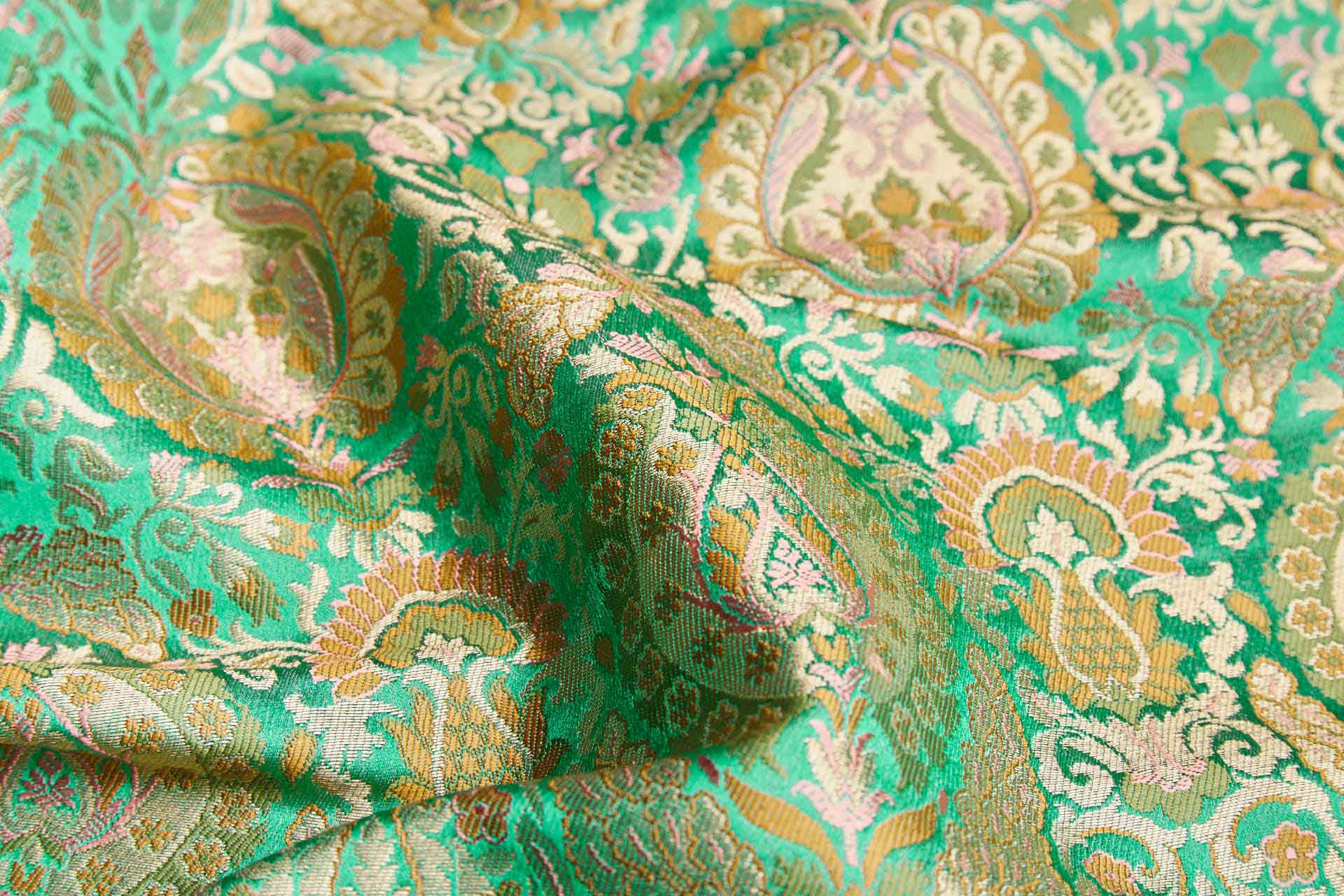 Heavy Banaras Brocade - Green / Multi fabric, image 5 of 9