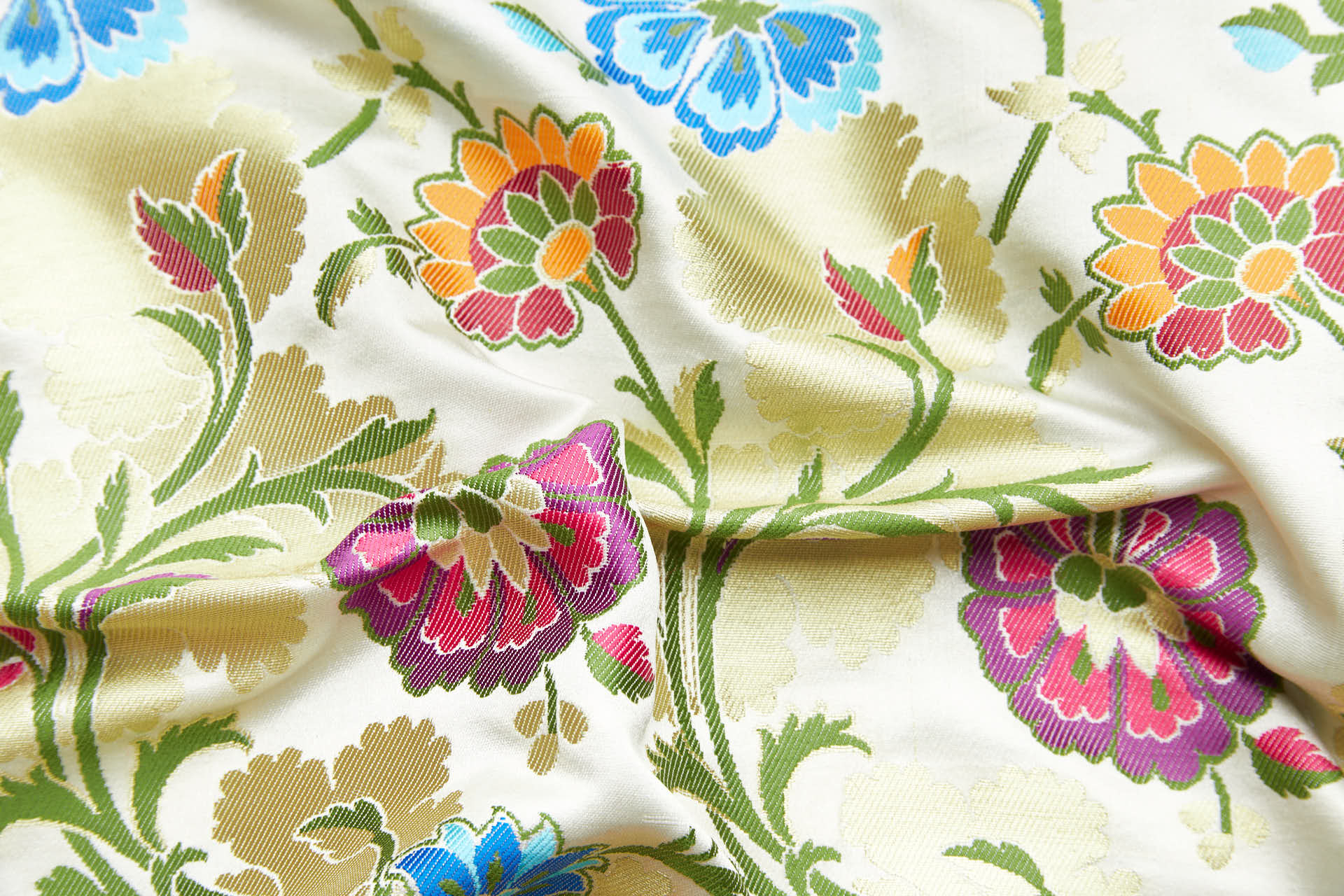 Heavy Banaras Brocade - Blues, Reds, Pinks and Gold on Ivory fabric, image 2 of 8