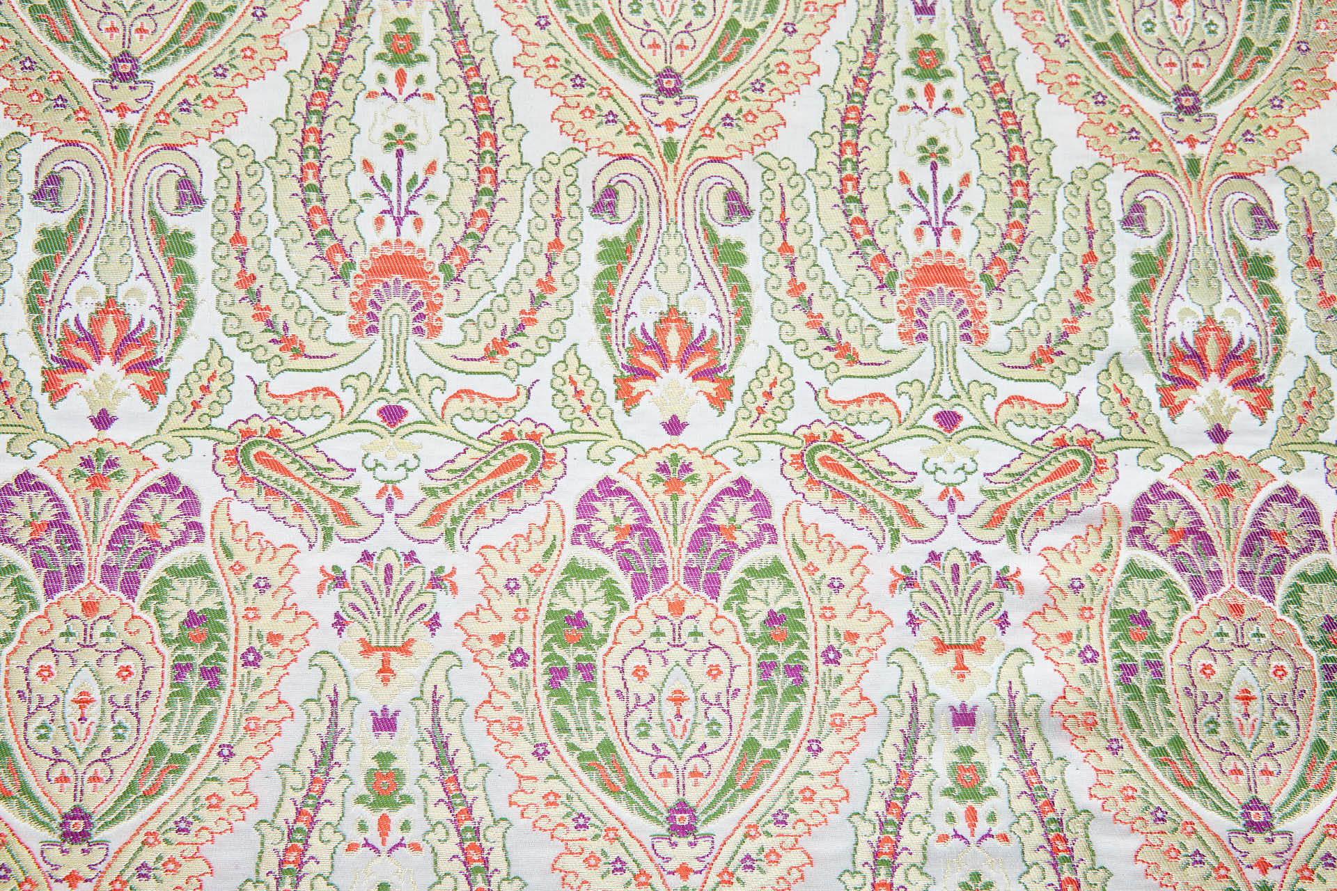 Heavy Banaras Brocade - Orange, Green, Magenta & Gold on Ivory fabric