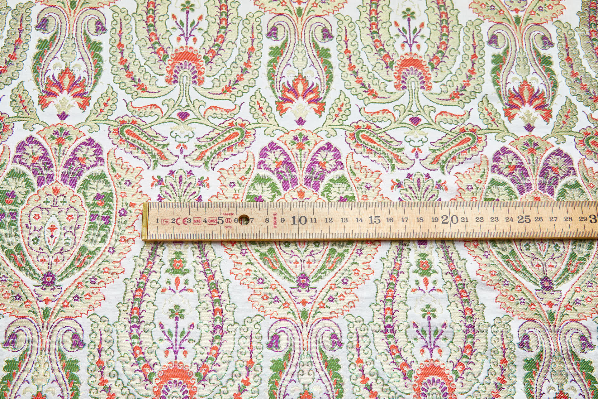Heavy Banaras Brocade - Orange, Green, Magenta & Gold on Ivory fabric, image 7 of 8