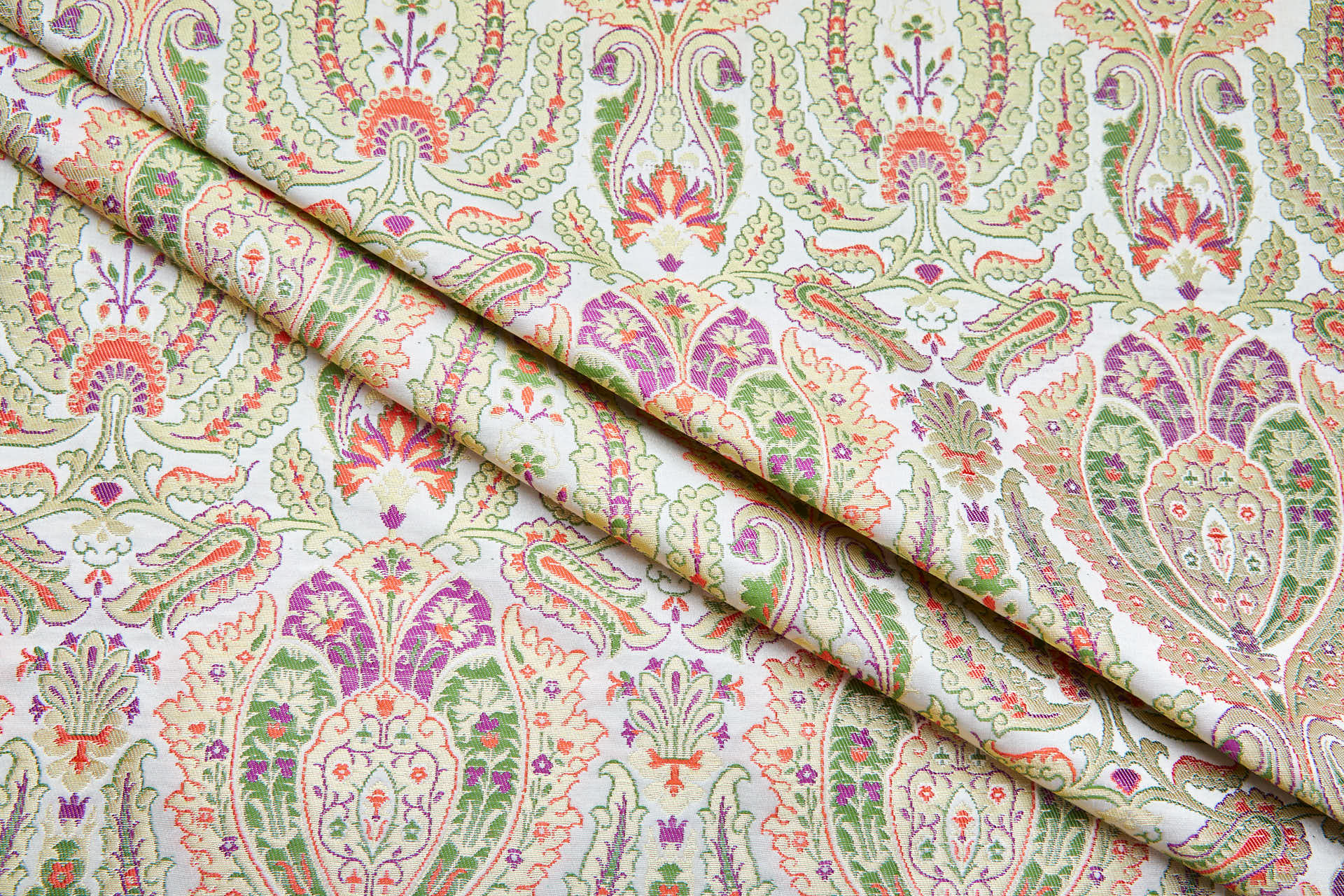 Heavy Banaras Brocade - Orange, Green, Magenta & Gold on Ivory fabric, image 3 of 8