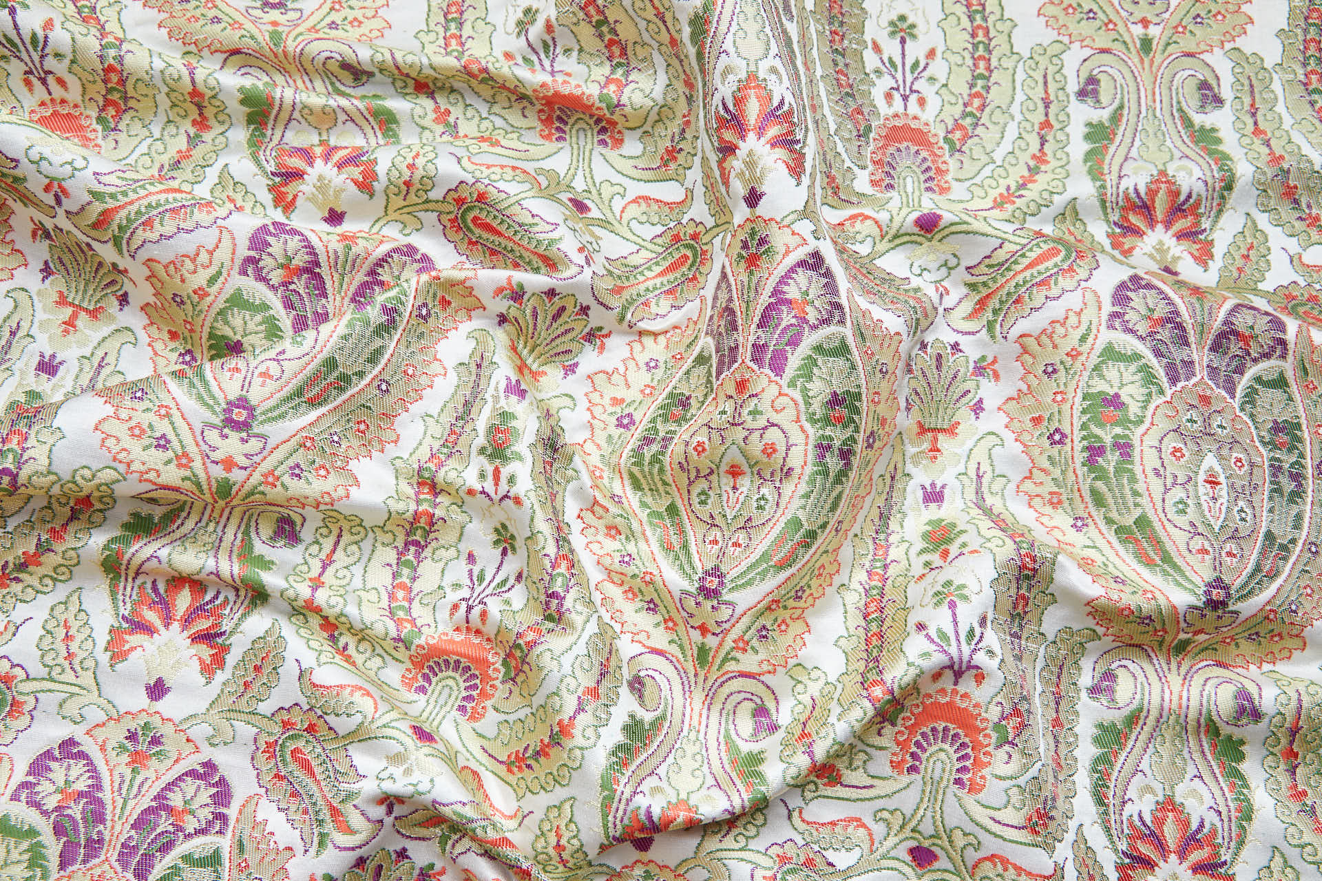 Heavy Banaras Brocade - Orange, Green, Magenta & Gold on Ivory fabric, image 4 of 8
