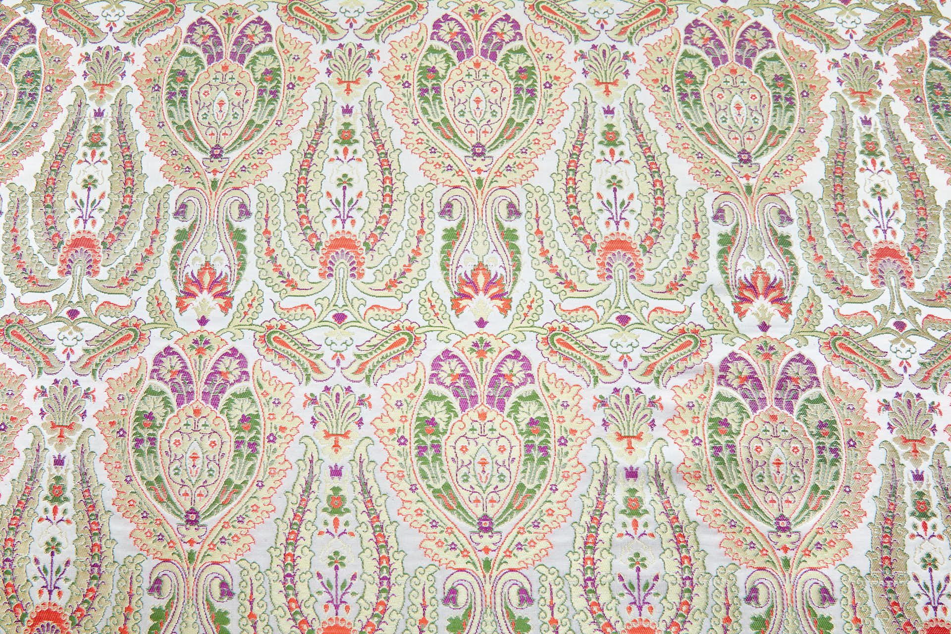 Heavy Banaras Brocade - Orange, Green, Magenta & Gold on Ivory fabric, image 8 of 8