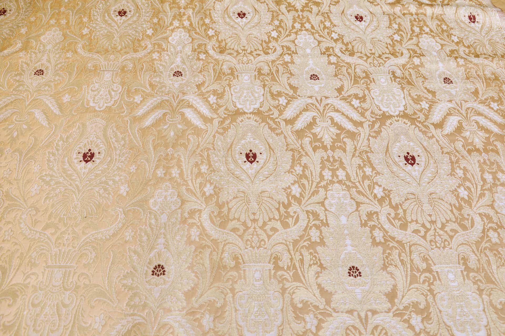 Heavy Banaras Brocade - Sand and Gold with Burgundy fabric, image 8 of 8