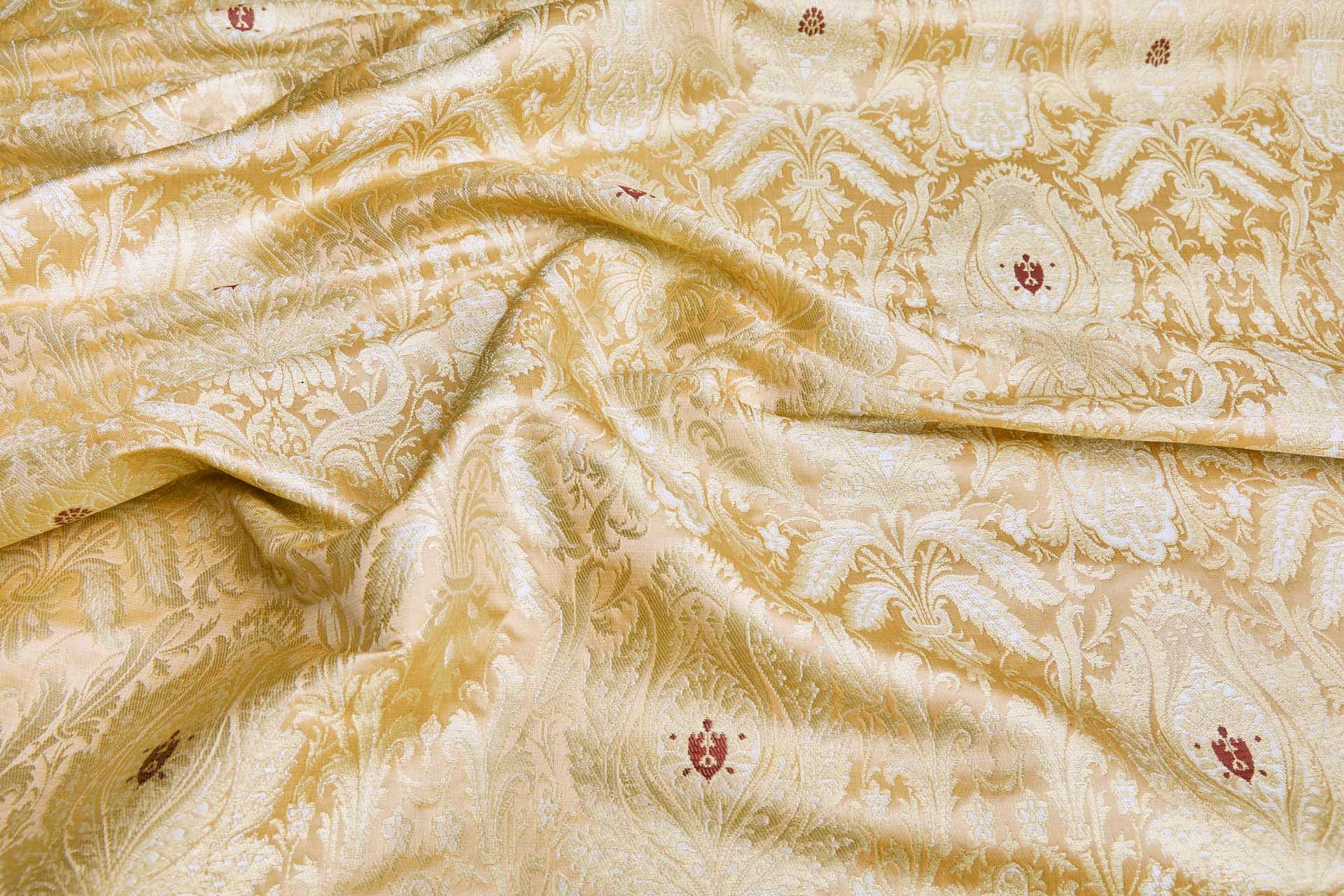 Heavy Banaras Brocade - Sand and Gold with Burgundy fabric, image 5 of 8