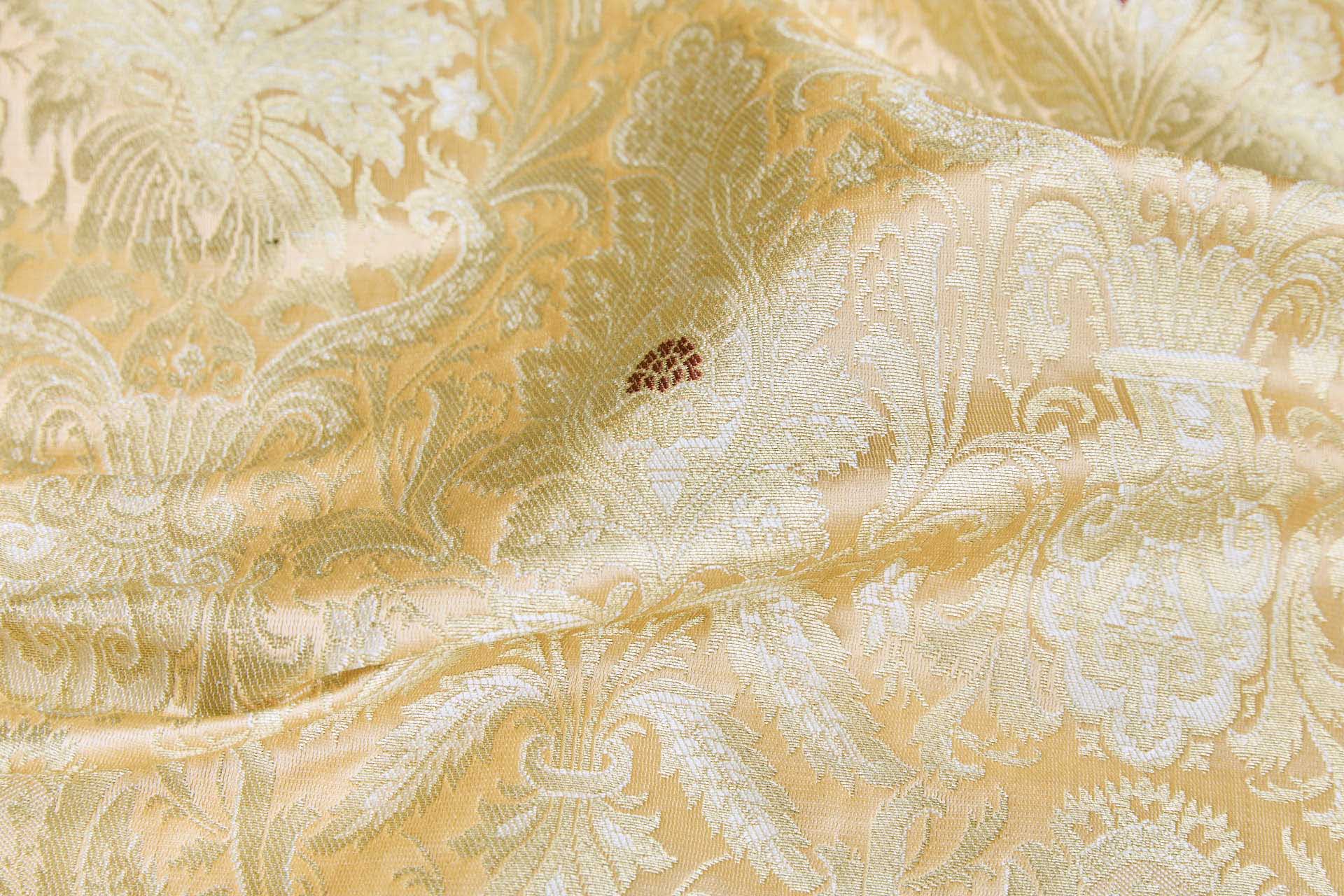Heavy Banaras Brocade - Sand and Gold with Burgundy fabric, image 6 of 8
