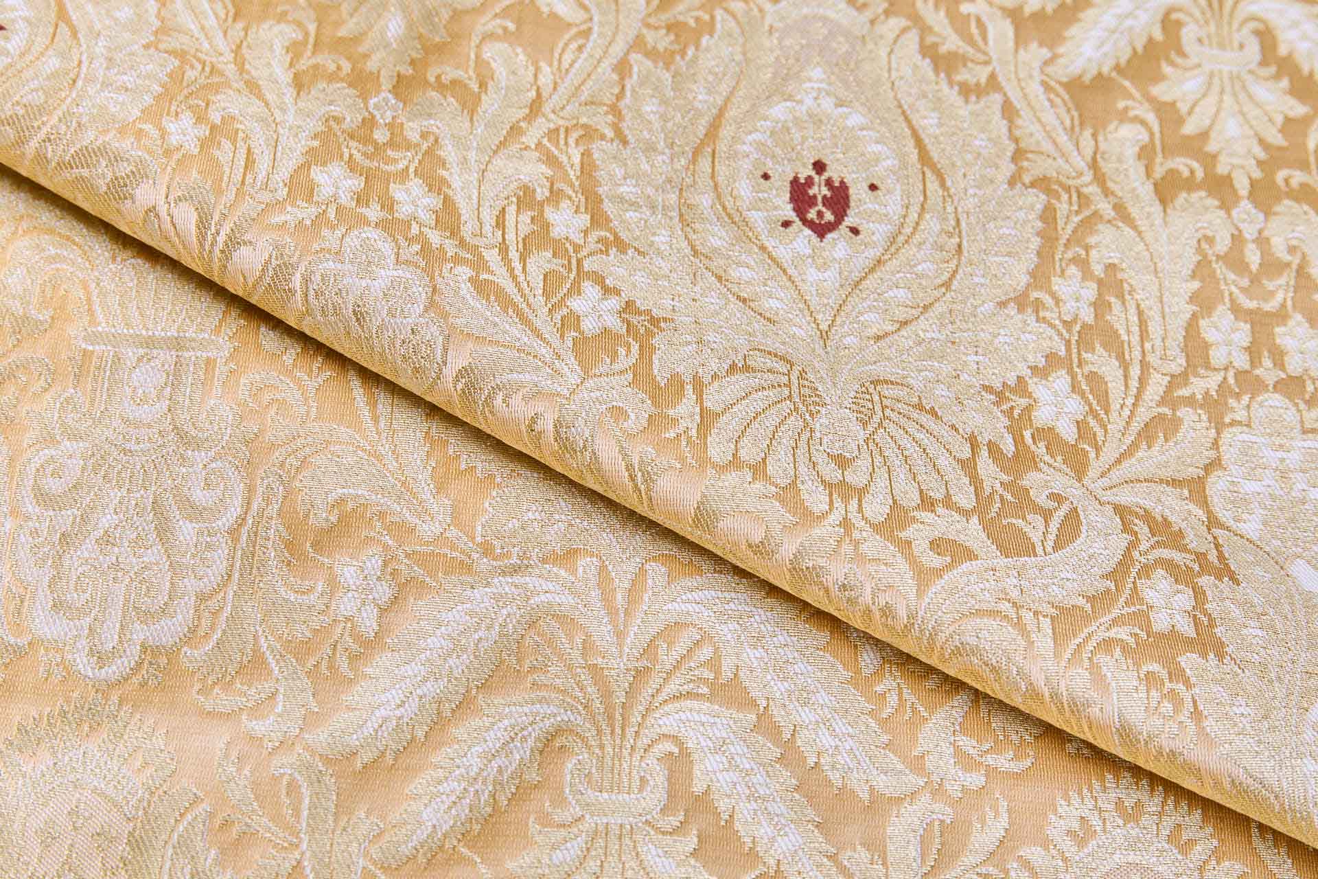 Heavy Banaras Brocade - Sand and Gold with Burgundy fabric