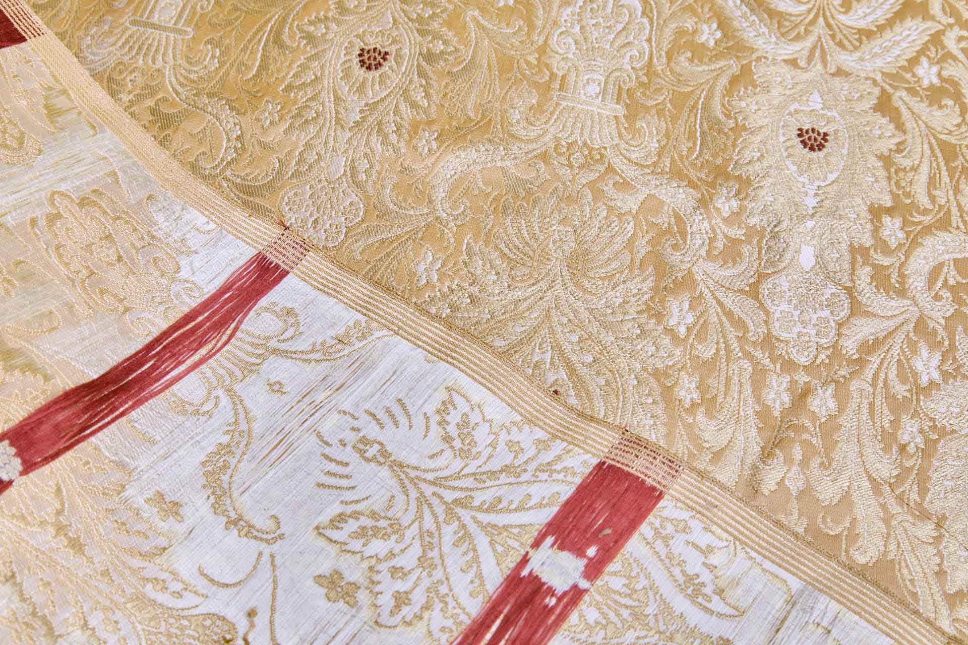 Heavy Banaras Brocade - Sand and Gold with Burgundy fabric, image 7 of 8