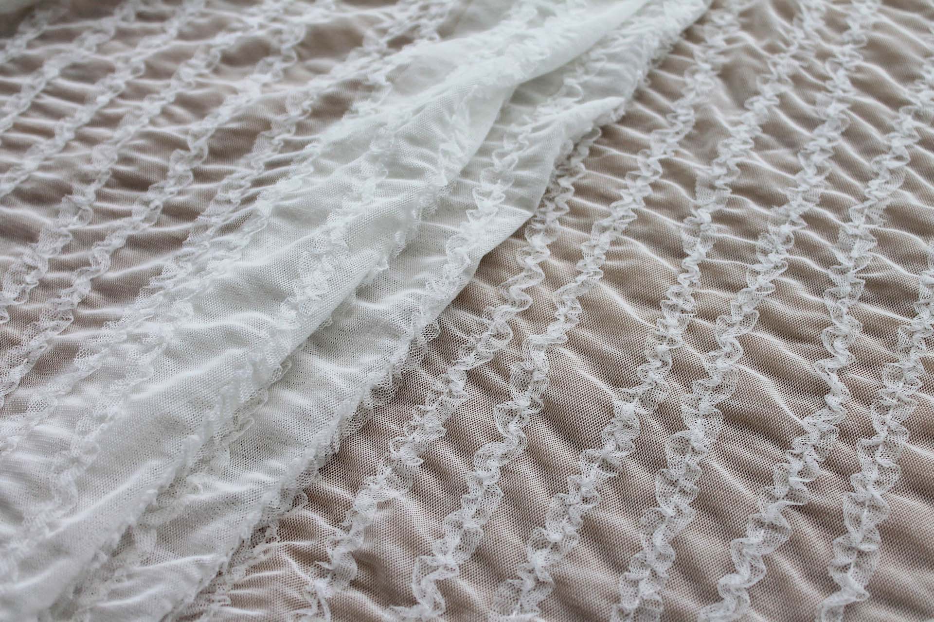 Mini Ruffle Stripes on Stretch Tulle in Ivory fabric, image 2 of 7