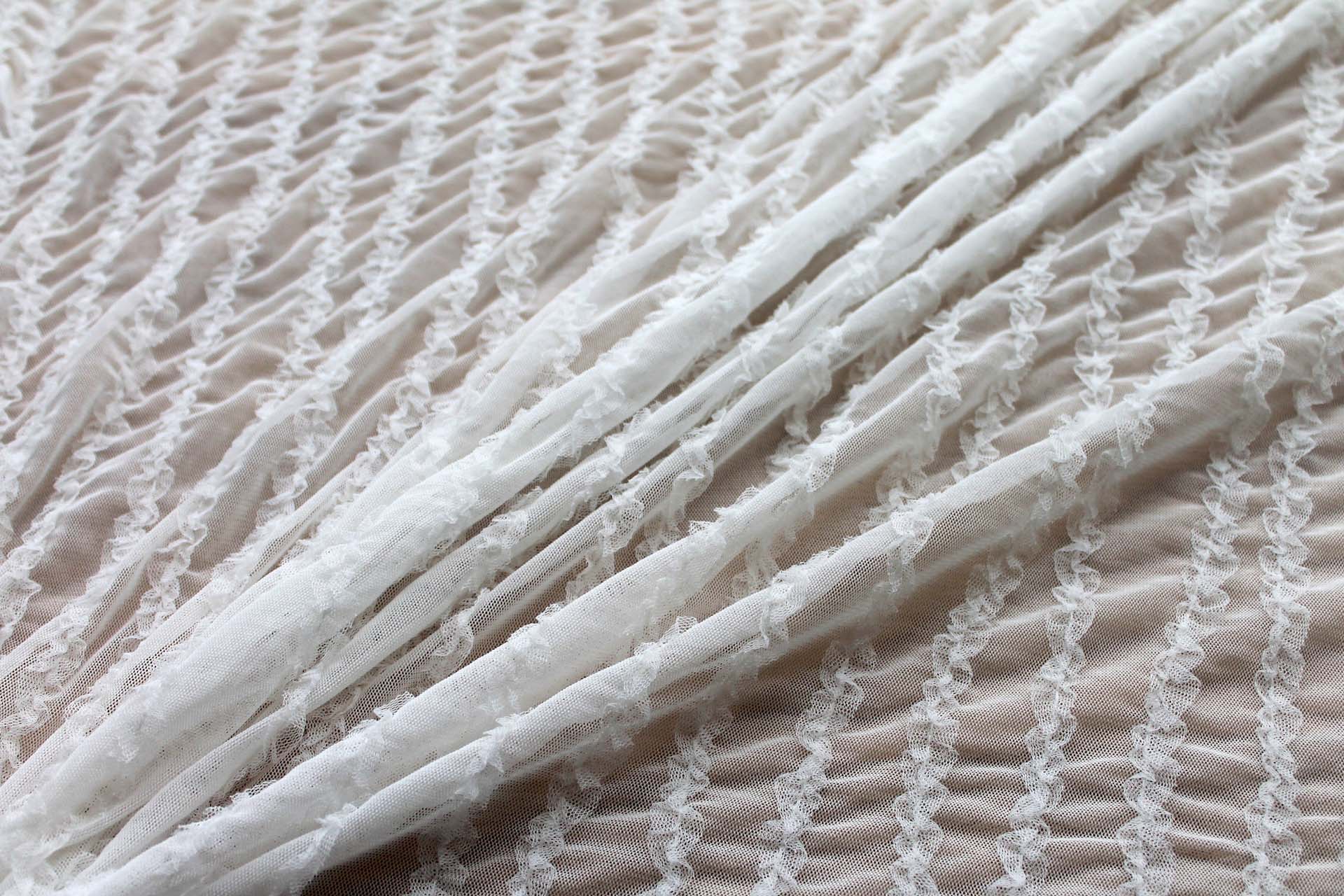 Mini Ruffle Stripes on Stretch Tulle in Ivory fabric, image 5 of 7