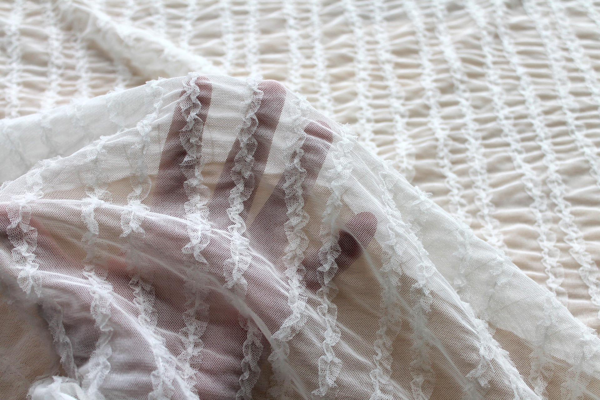 Mini Ruffle Stripes on Stretch Tulle in Ivory fabric, image 6 of 7