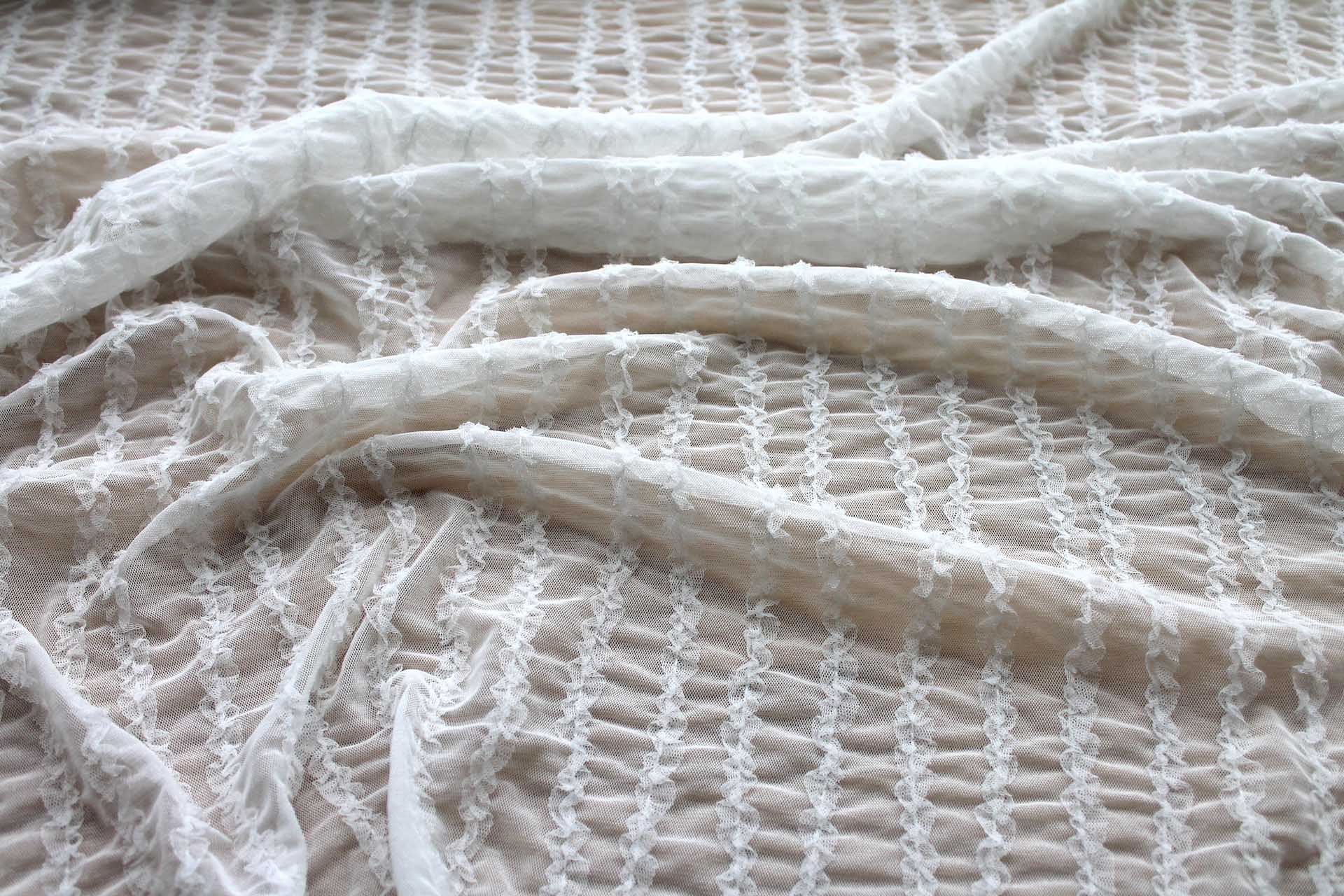 Mini Ruffle Stripes on Stretch Tulle in Ivory fabric, image 7 of 7