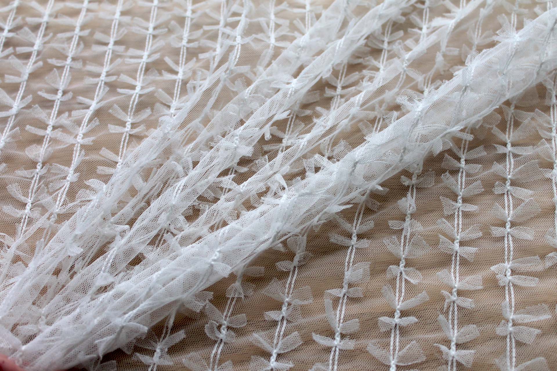 Mini Ribbon Bows on Tulle in Ivory fabric, image 2 of 9