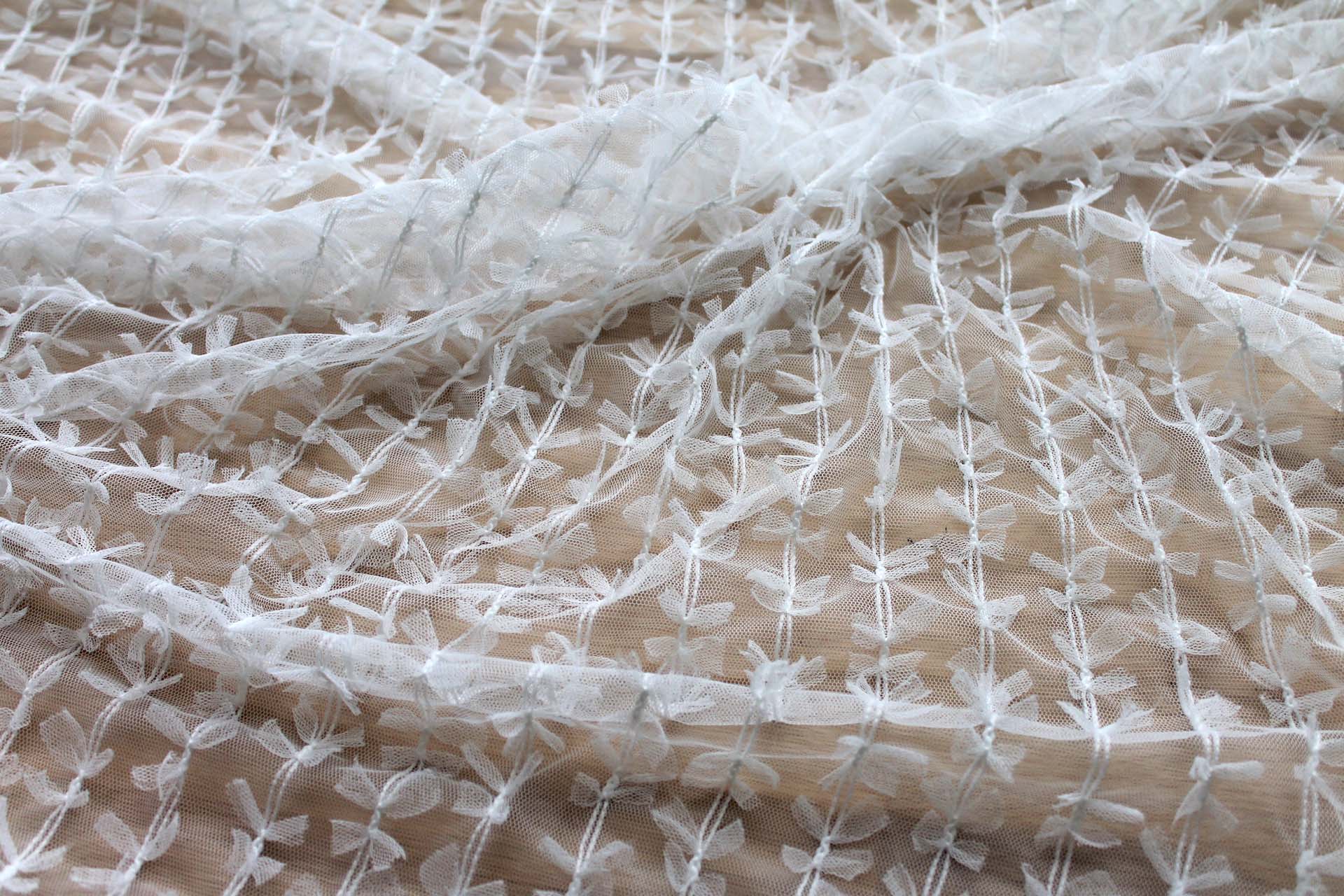 Mini Ribbon Bows on Tulle in Ivory fabric, image 4 of 9