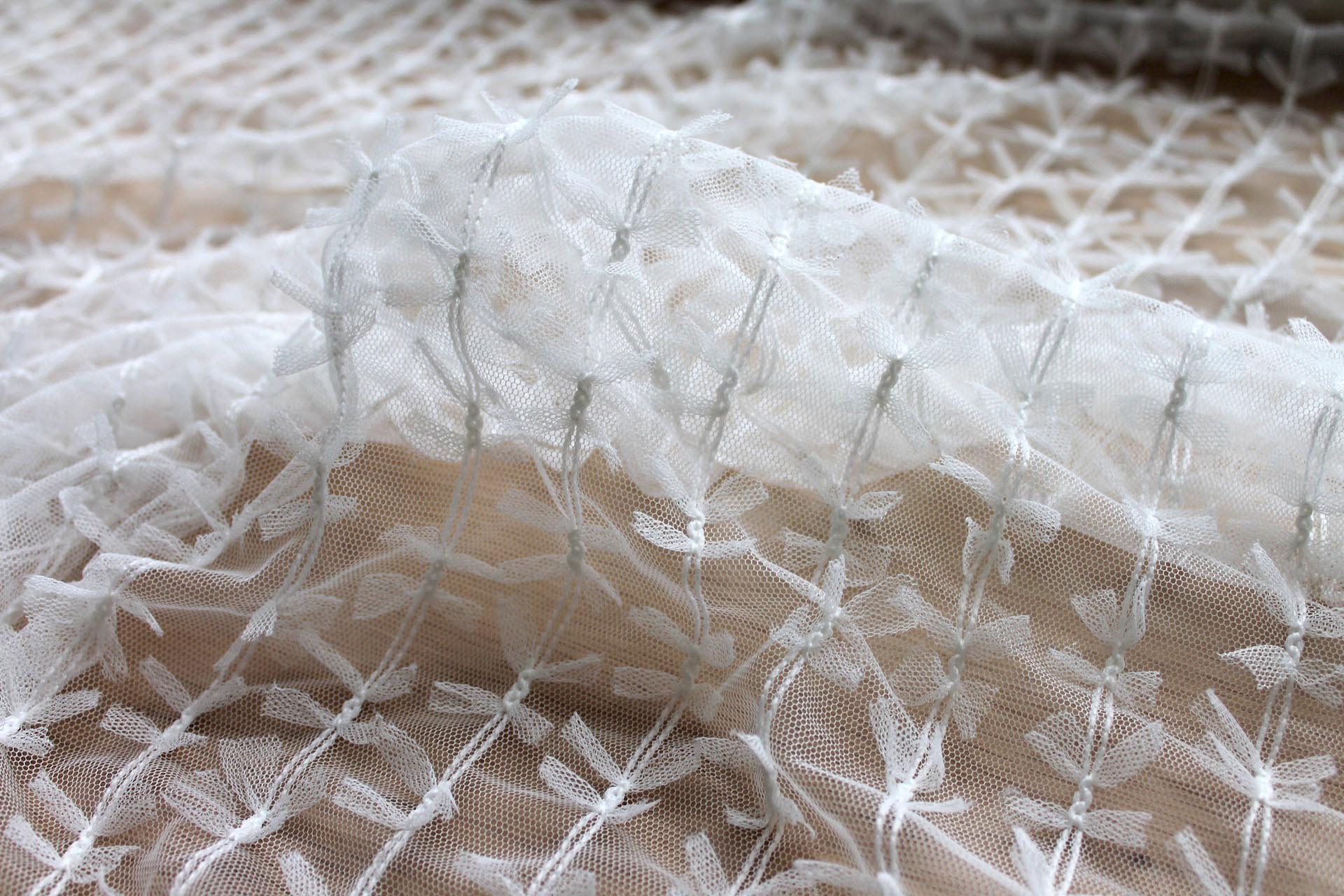 Mini Ribbon Bows on Tulle in Ivory fabric, image 5 of 9