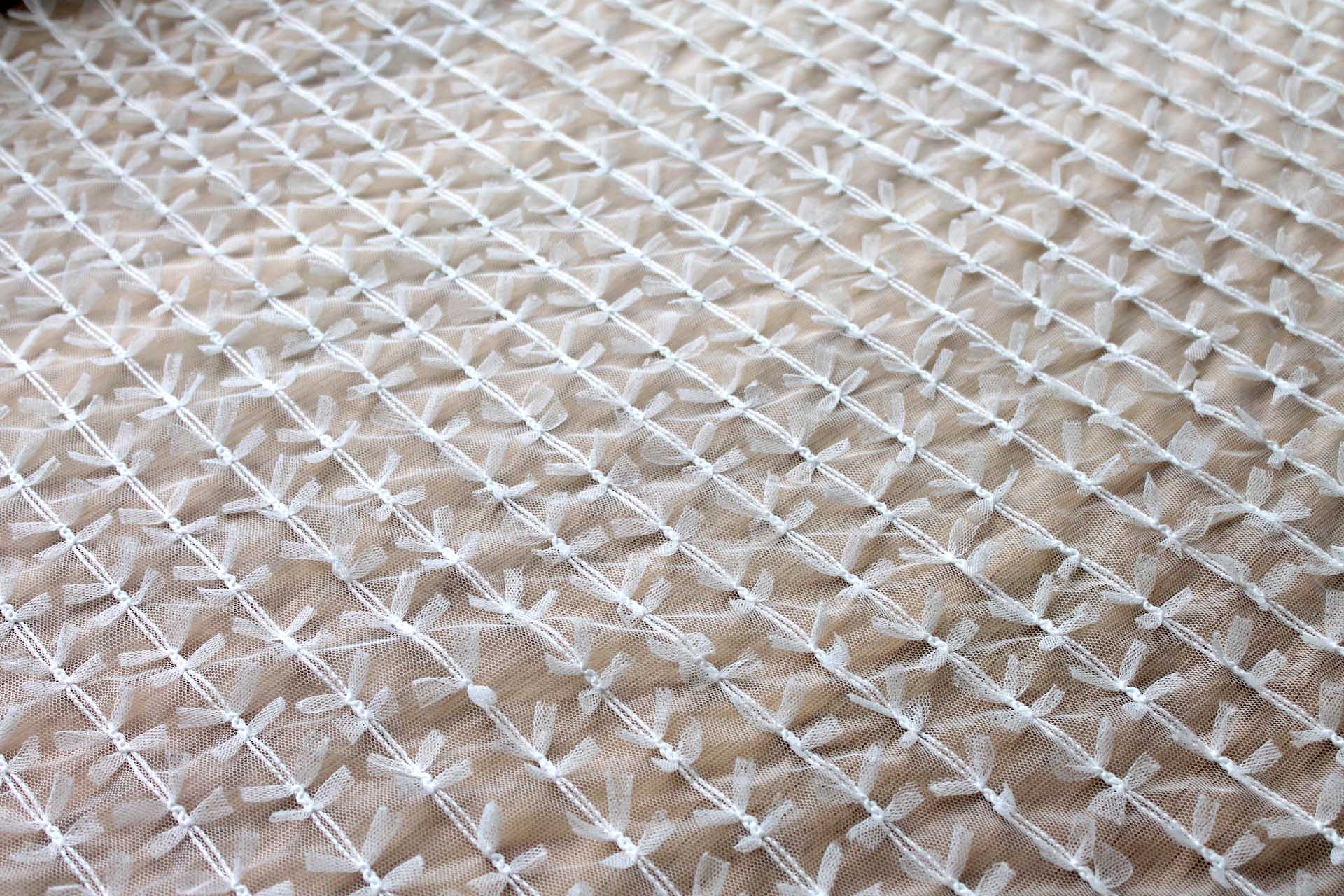 Mini Ribbon Bows on Tulle in Ivory fabric, image 6 of 9