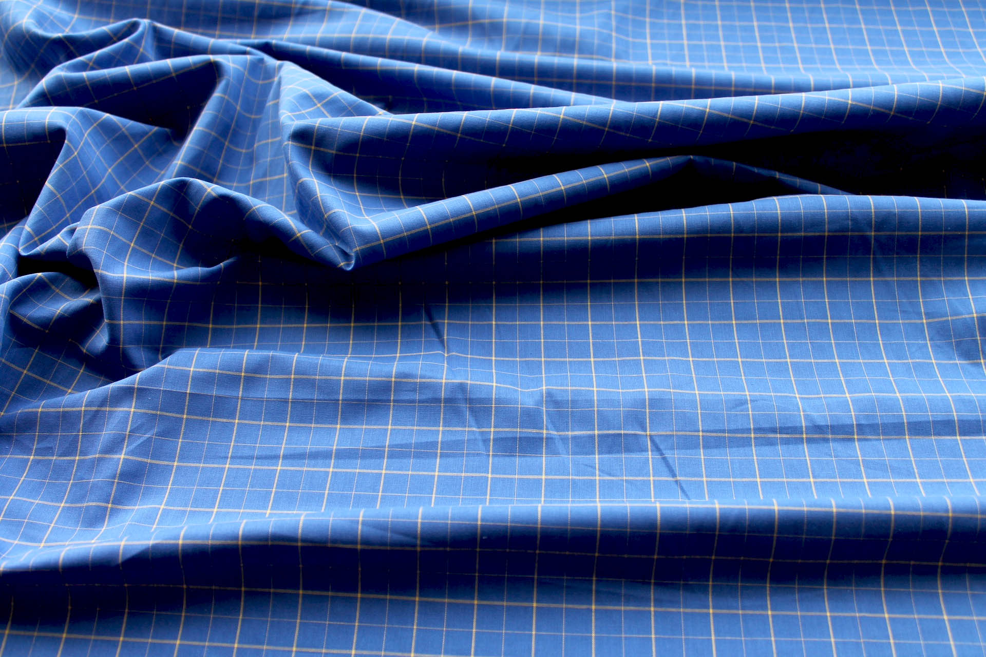 Blue and Yellow Checked Shirting Cotton fabric, image 2 of 7