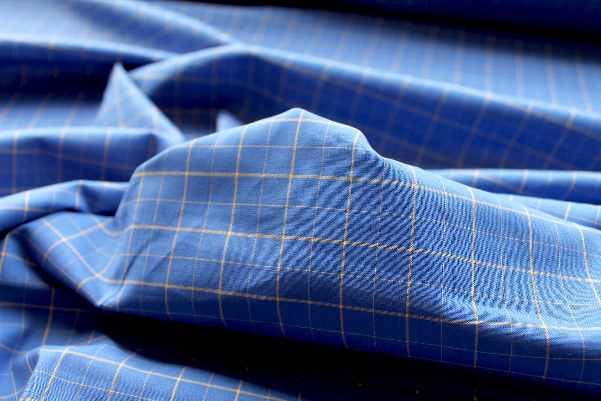 Blue and Yellow Checked Shirting Cotton fabric, image 3 of 7