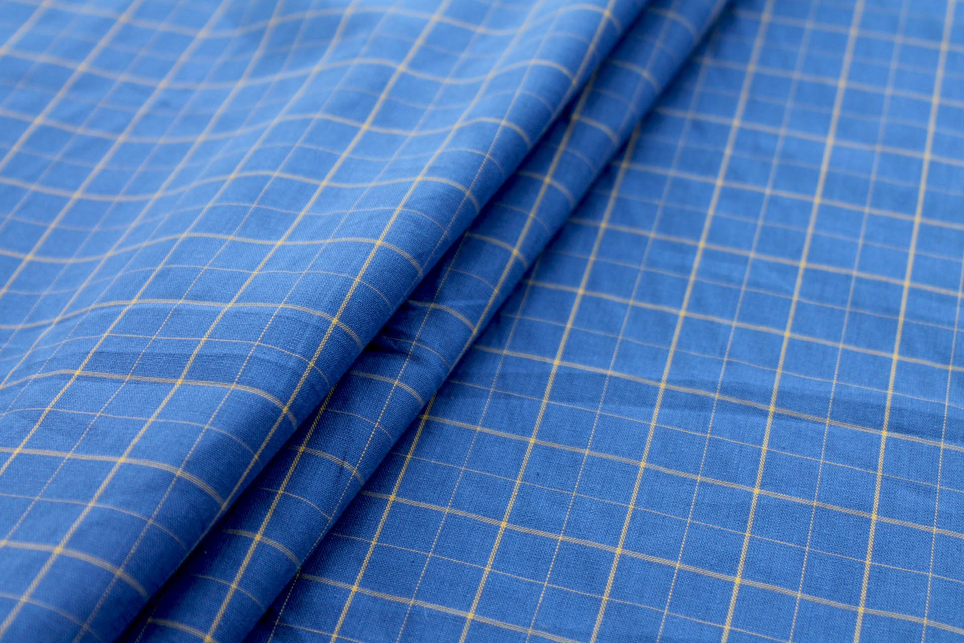 Blue and Yellow Checked Shirting Cotton fabric, image 4 of 7
