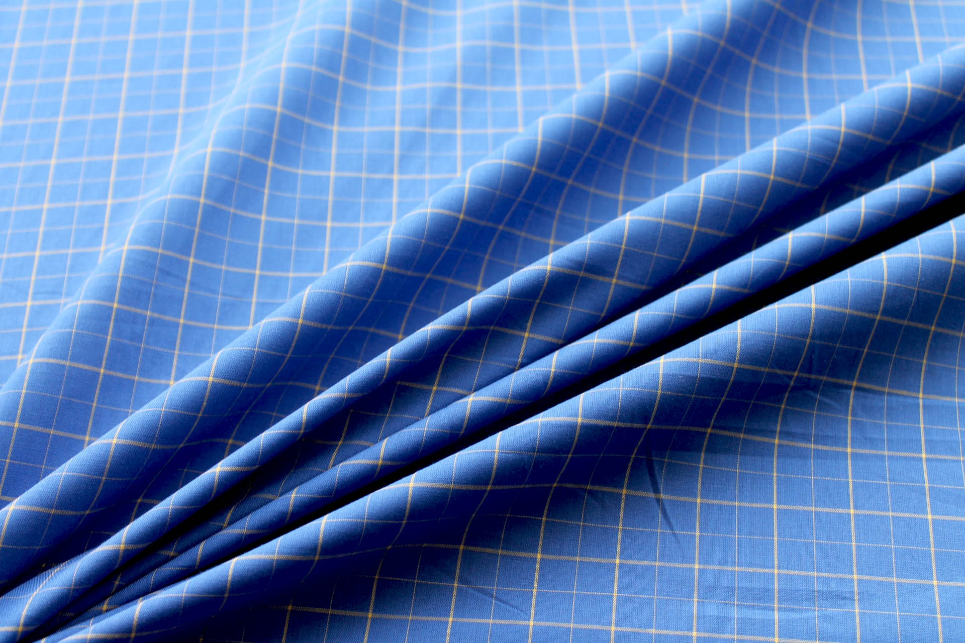 Blue and Yellow Checked Shirting Cotton fabric, image 7 of 7