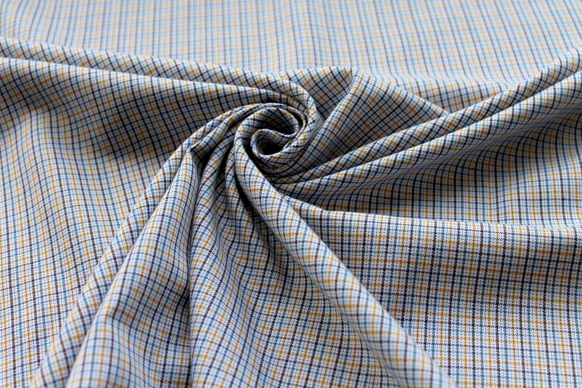 Yellow Blue and White Light Flannel Check Shirting fabric
