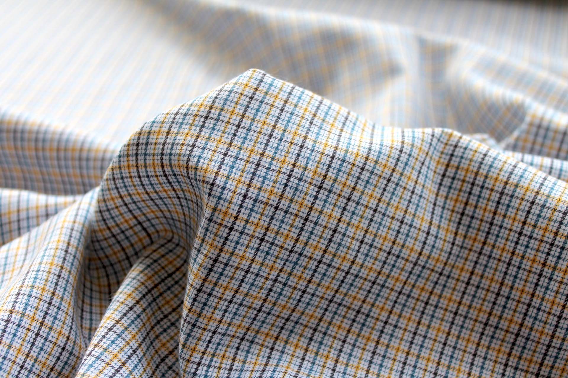 Yellow Blue and White Light Flannel Check Shirting fabric, image 4 of 6
